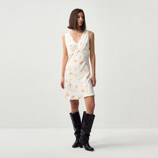 CUBIC Floral Lace Trim V-Neck Mini Dress