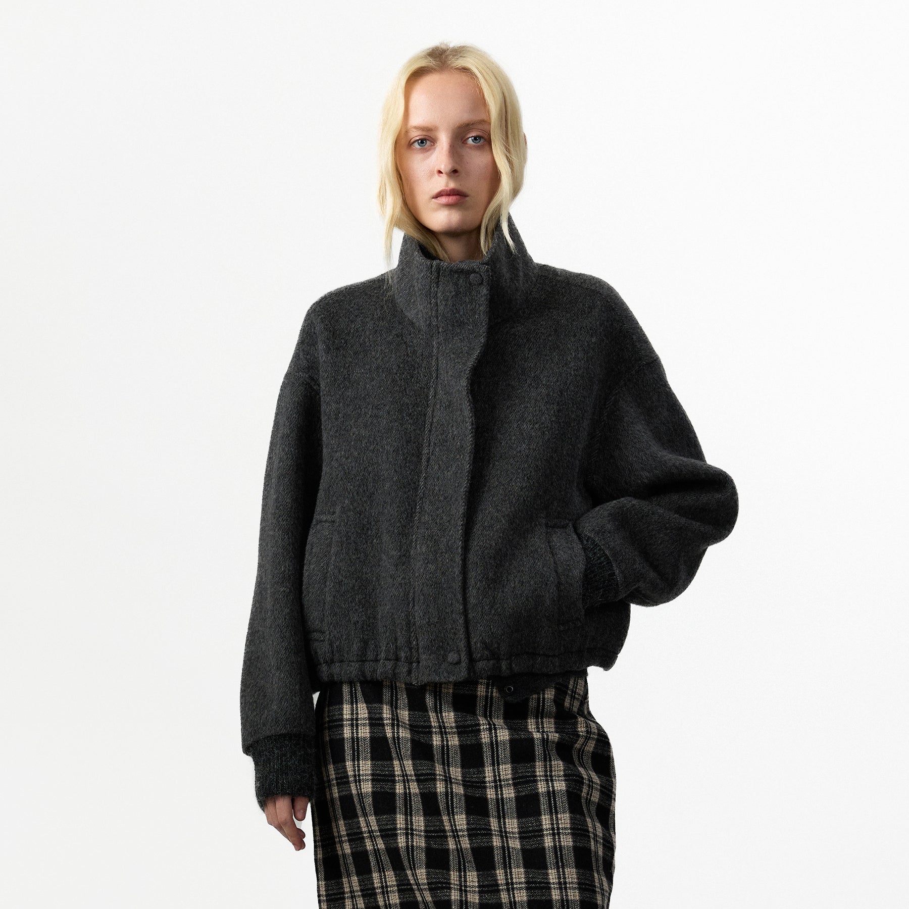 CUBIC 100% Wool Relaxed Cropped Wool Jacket-3