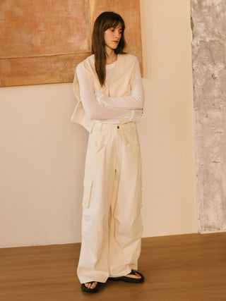 Cropped Double Breasted Twill Waistcoat