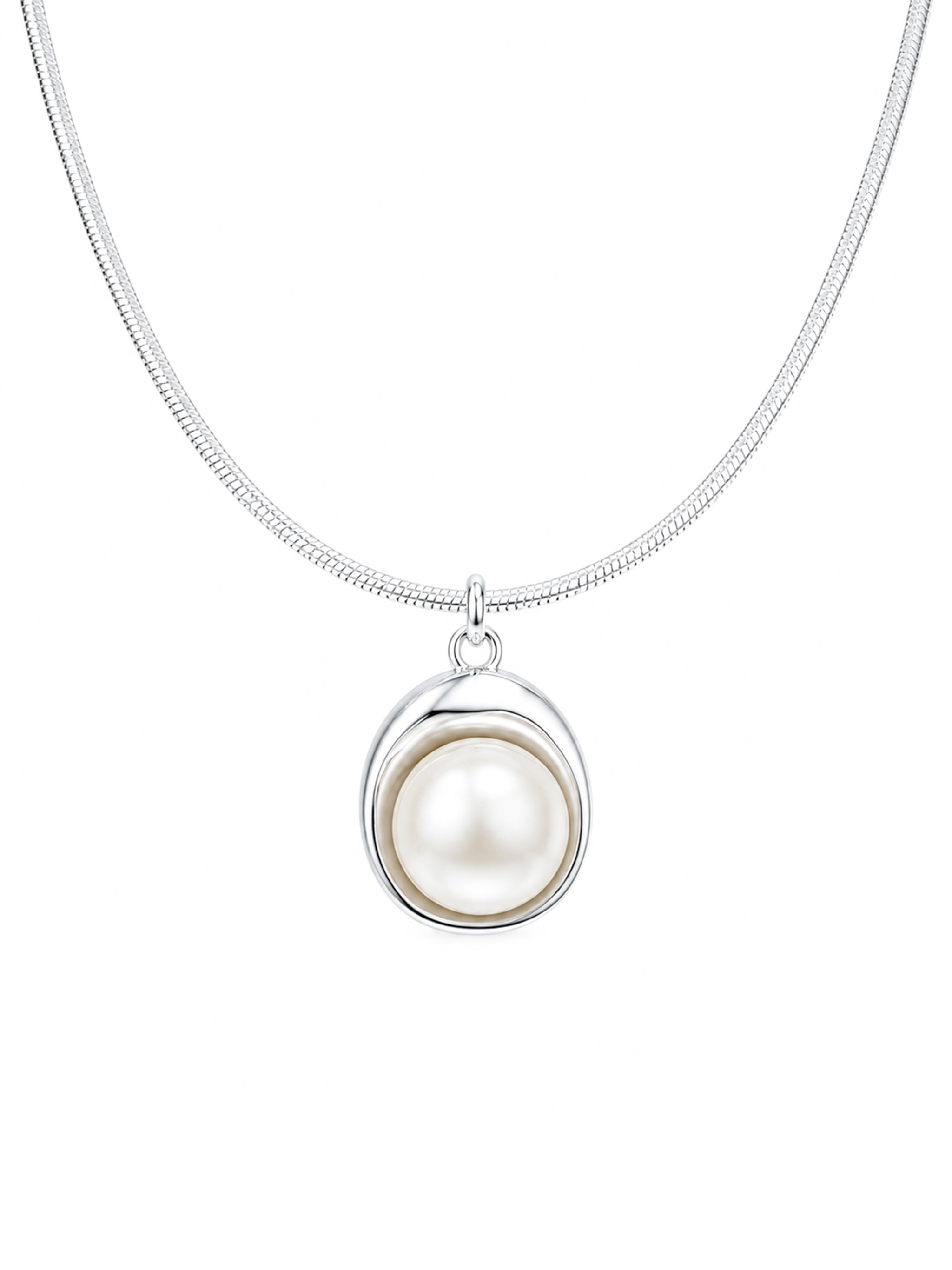 Irregular Bezel Pearl Snake Chain Necklace-3