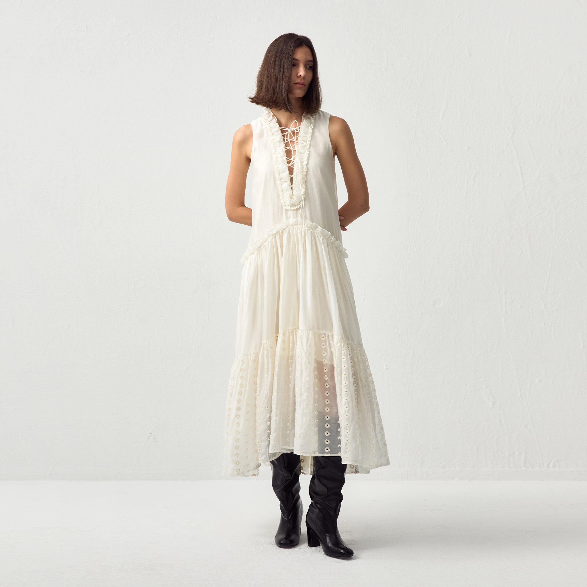 CUBIC Lace Drawstring Maxi Dress-3