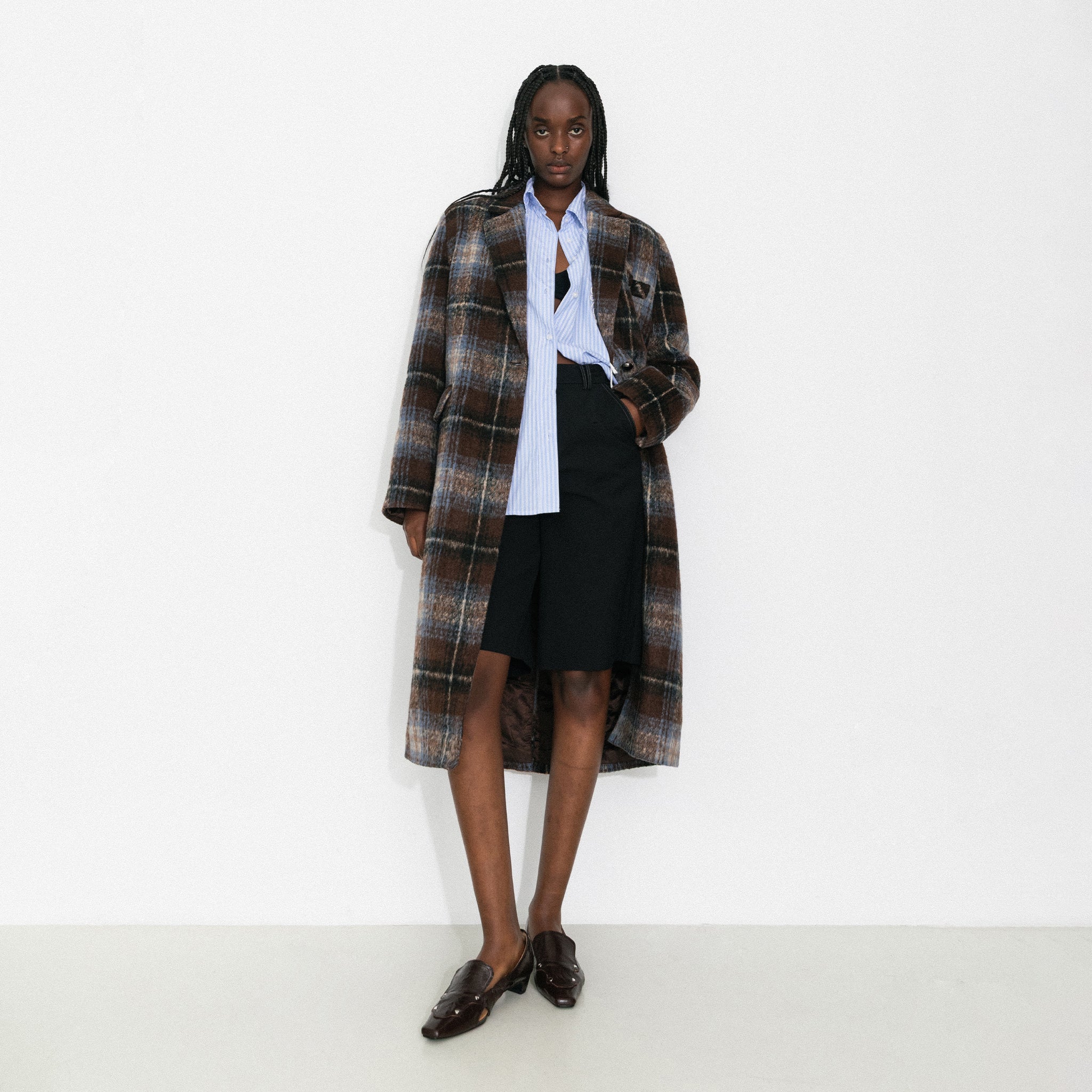 Vintage Plaid Longline Blazer Coat-3