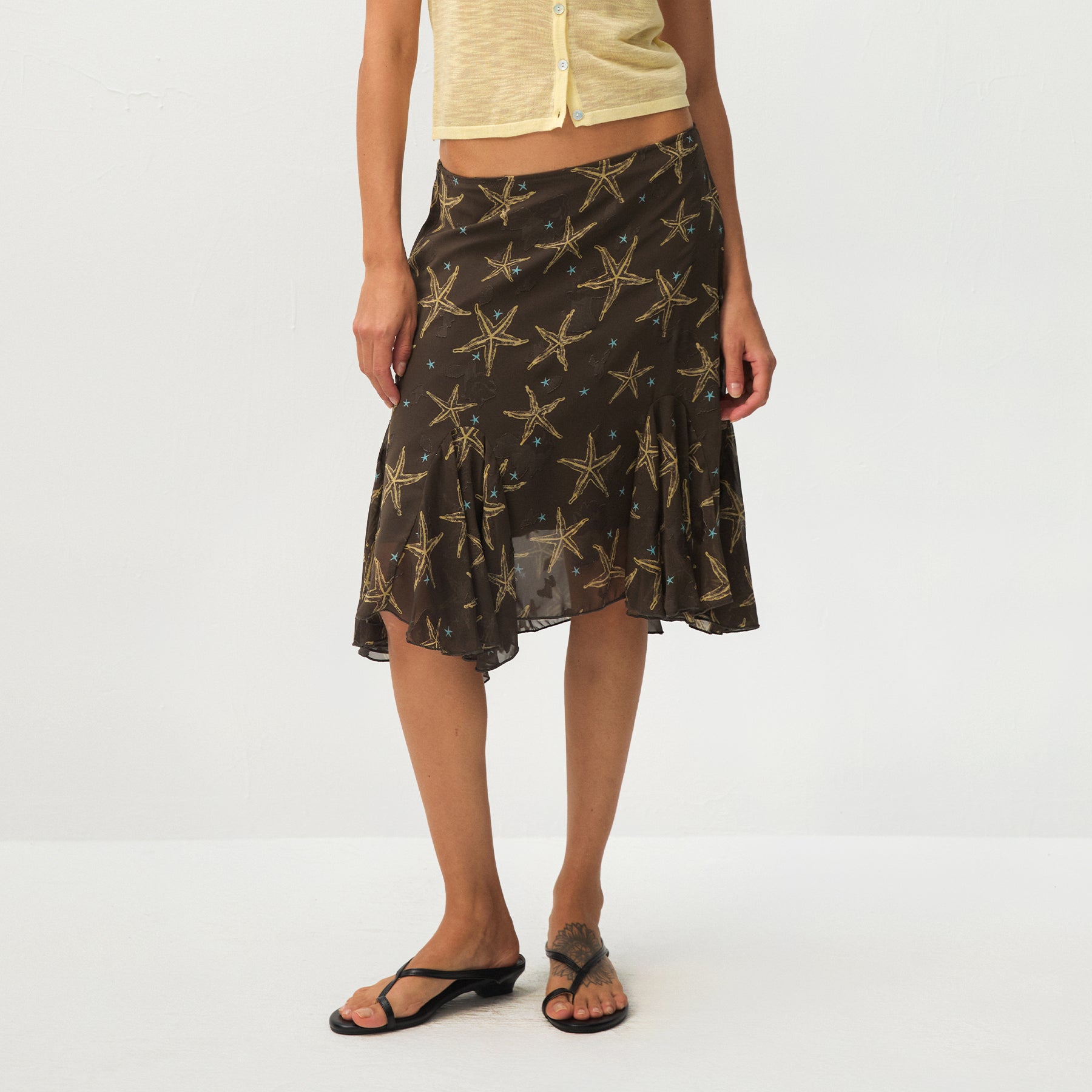 CUBIC Starfish Print Flare Midi Skirt-3