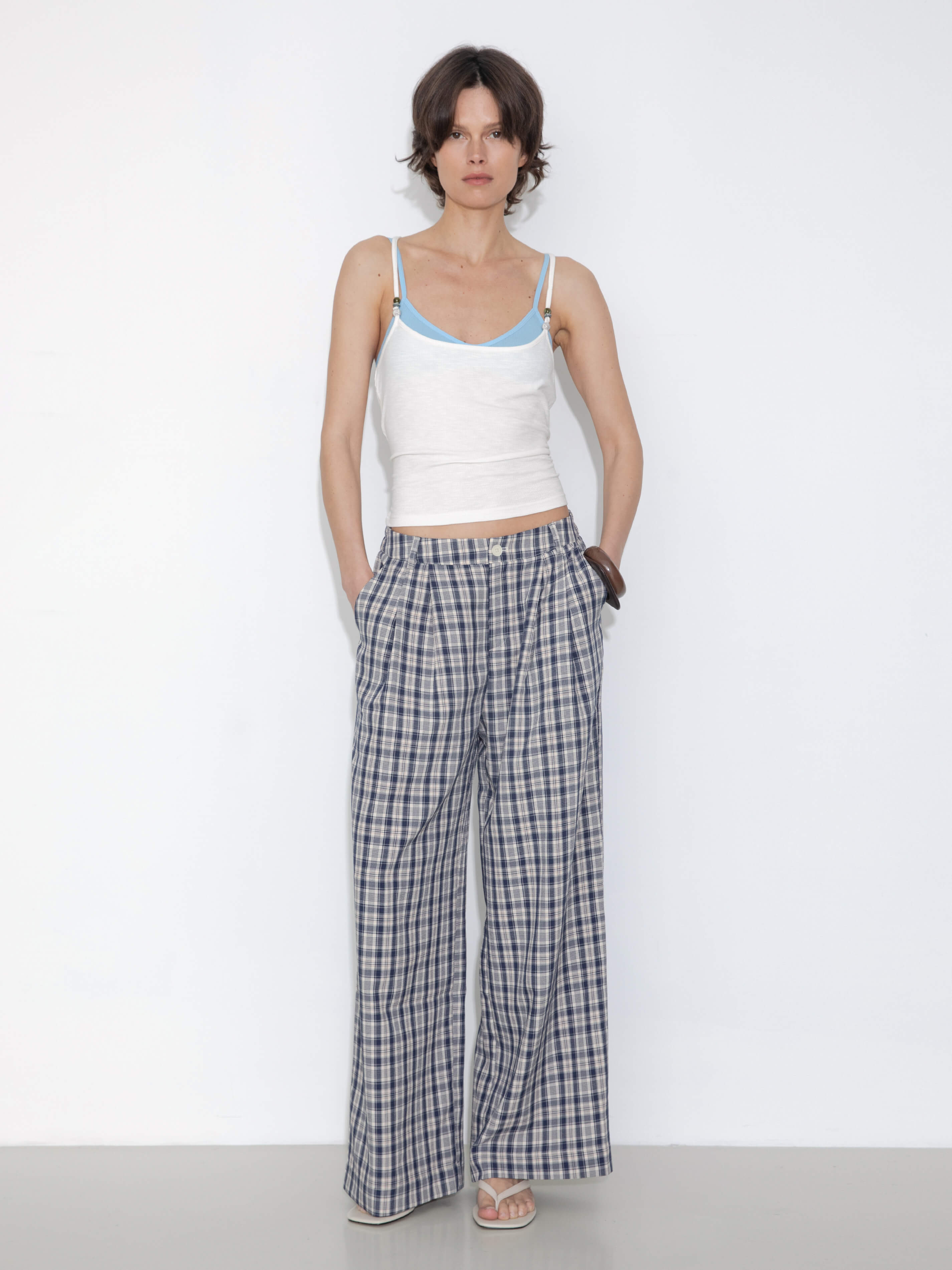 Striped Check High-Waisted Wide-Leg Casual Pants-3