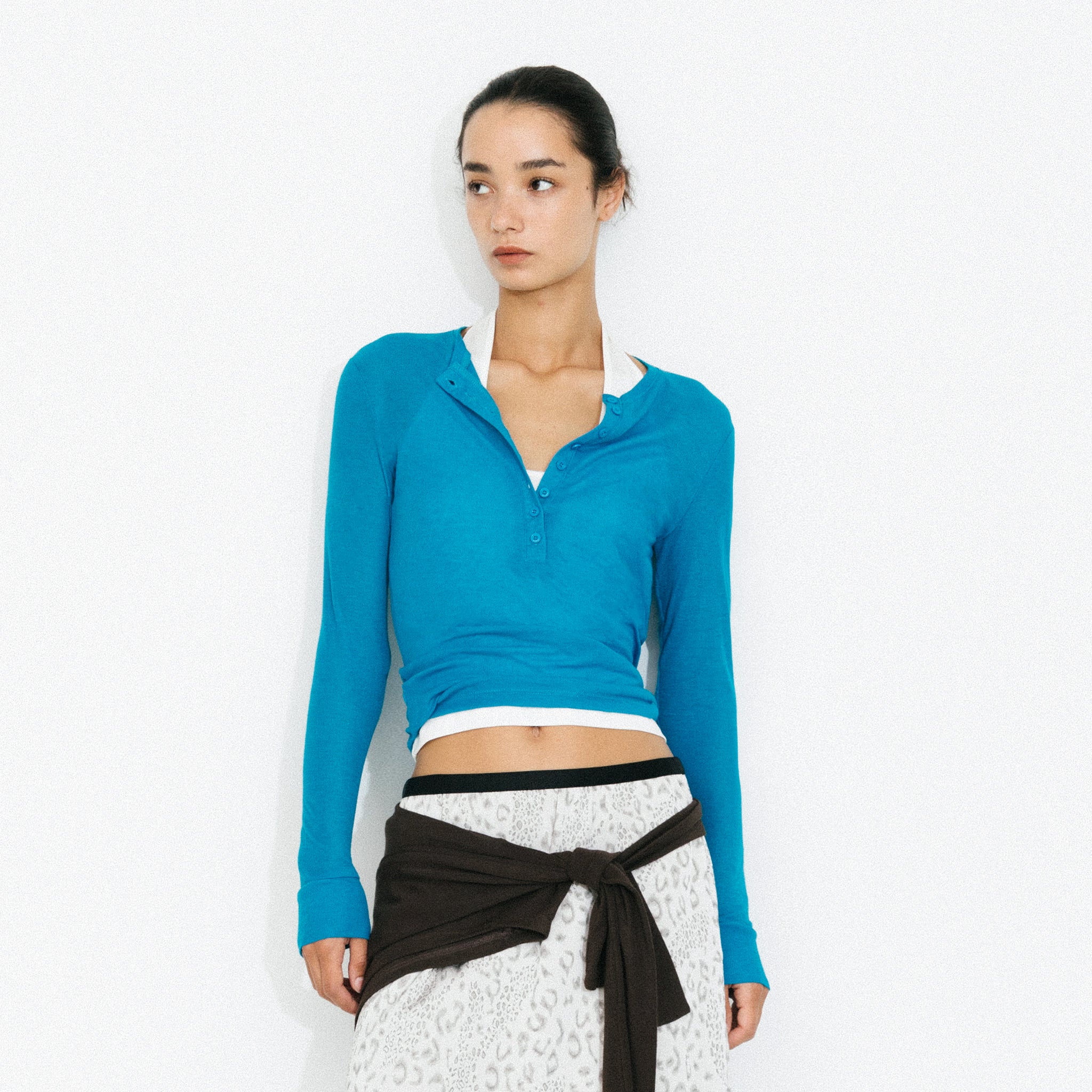 C by CUBIC Henley Neck Slim-Fit Long-Sleeve Top-3