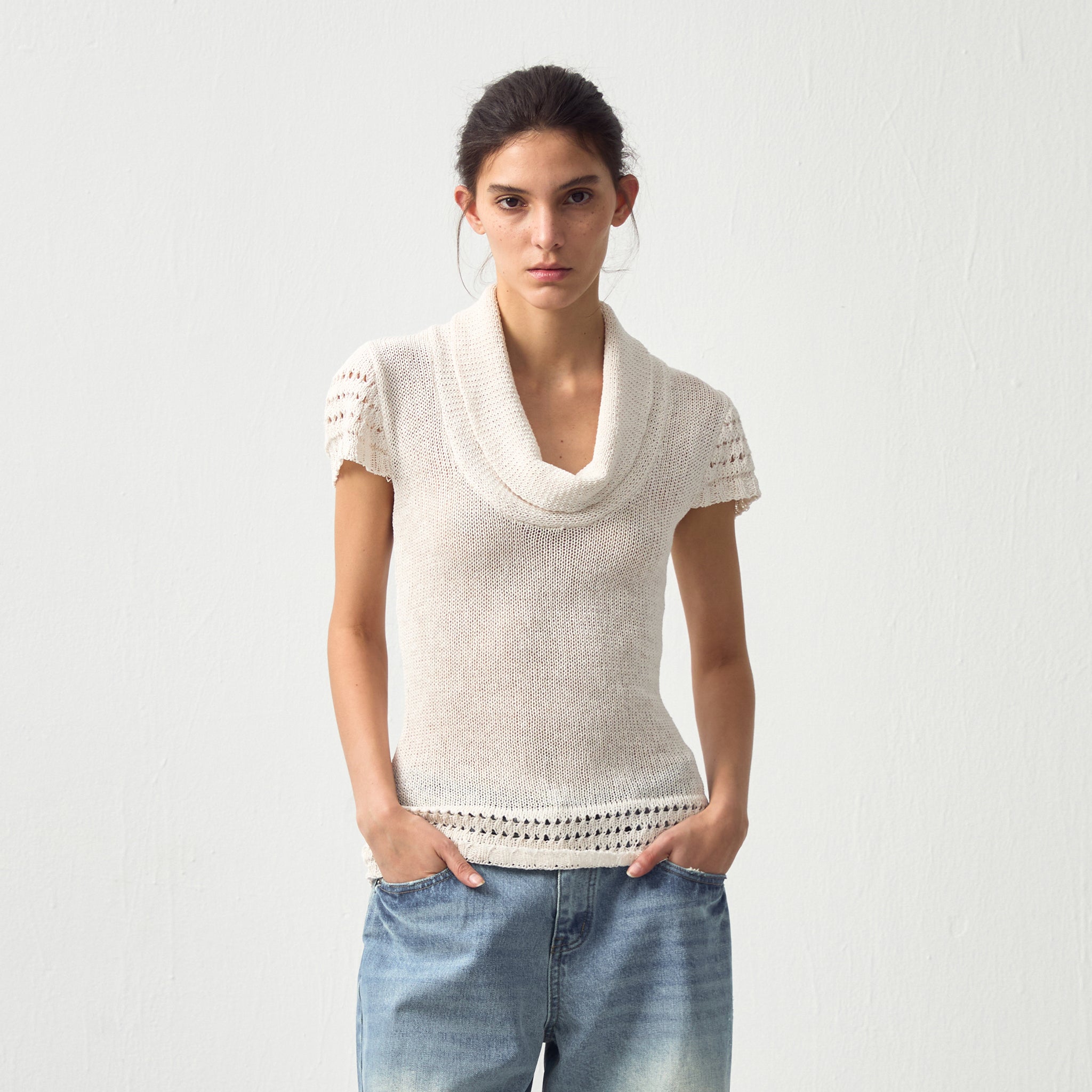 CUBIC Cowl Neck Sheer Knit Top-3