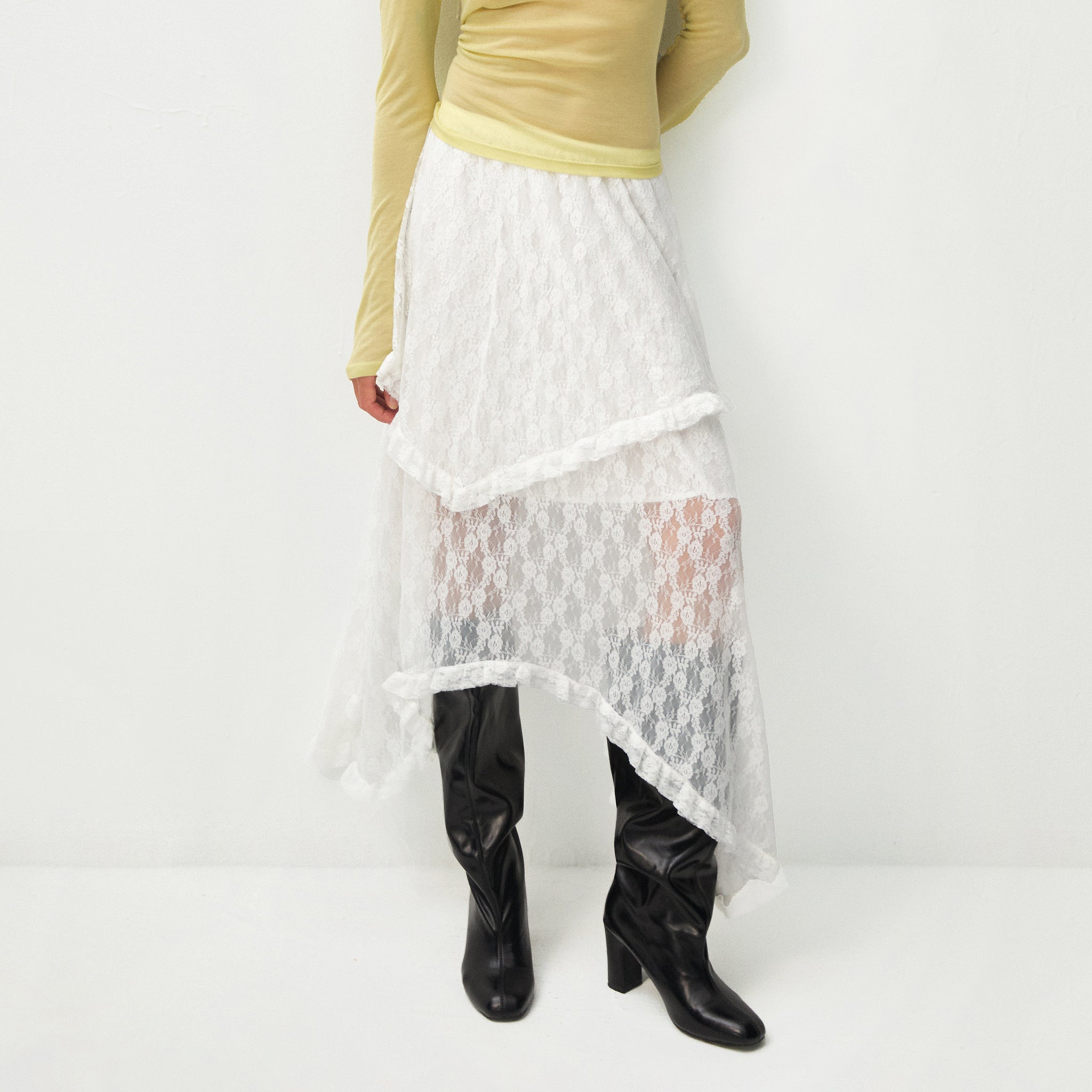 Lace Asymmetrical Layered Maxi Skirt-2