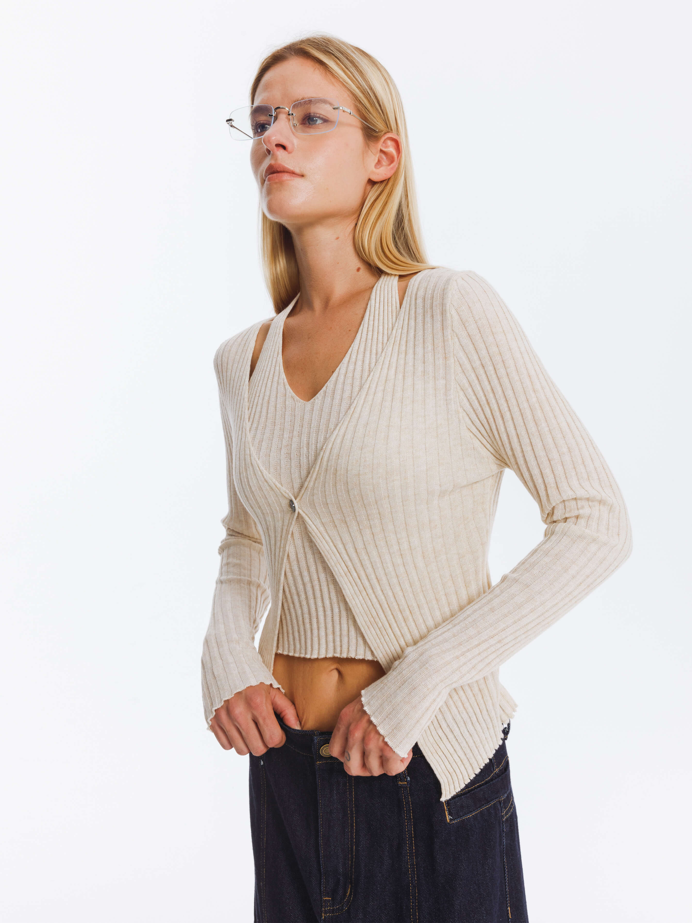 Single Button Cardigan with Wool Blend-3