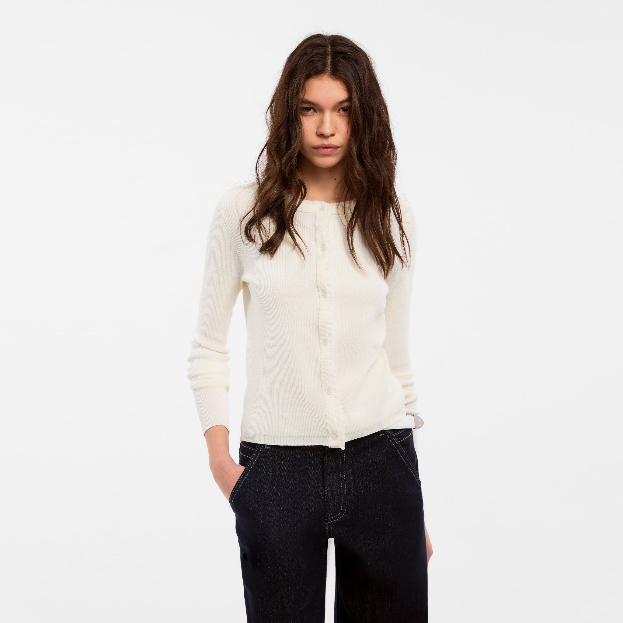 CUBIC Lace-trimmed Linen Knit Cardigan-3