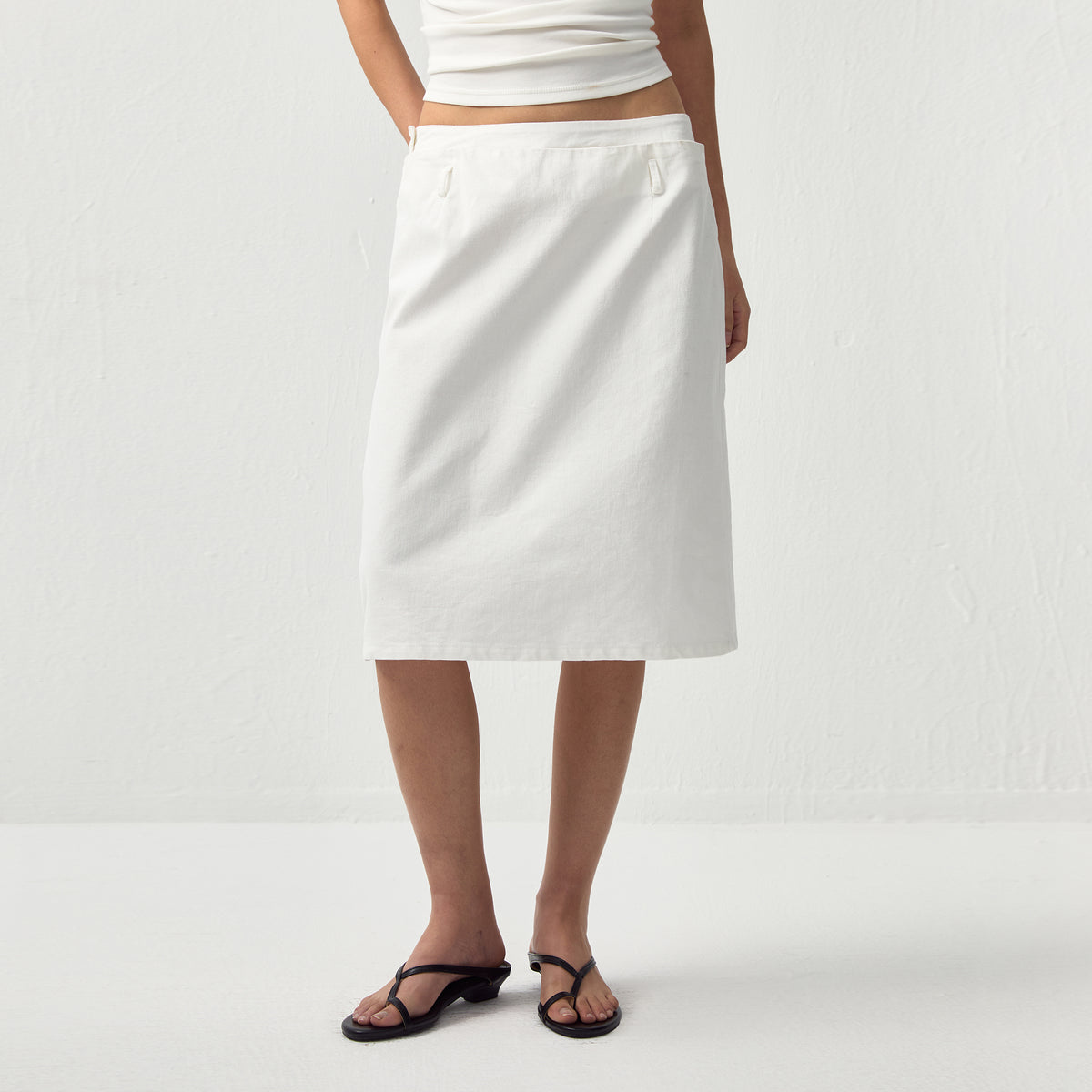 Double-Waist Straight Midi Skirt-3