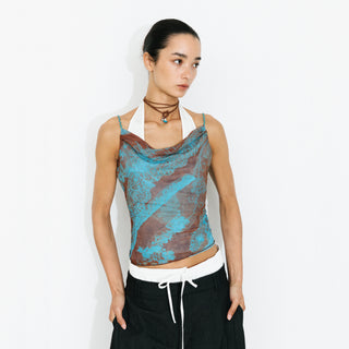 Print Satin Cowl Neck Cami Top