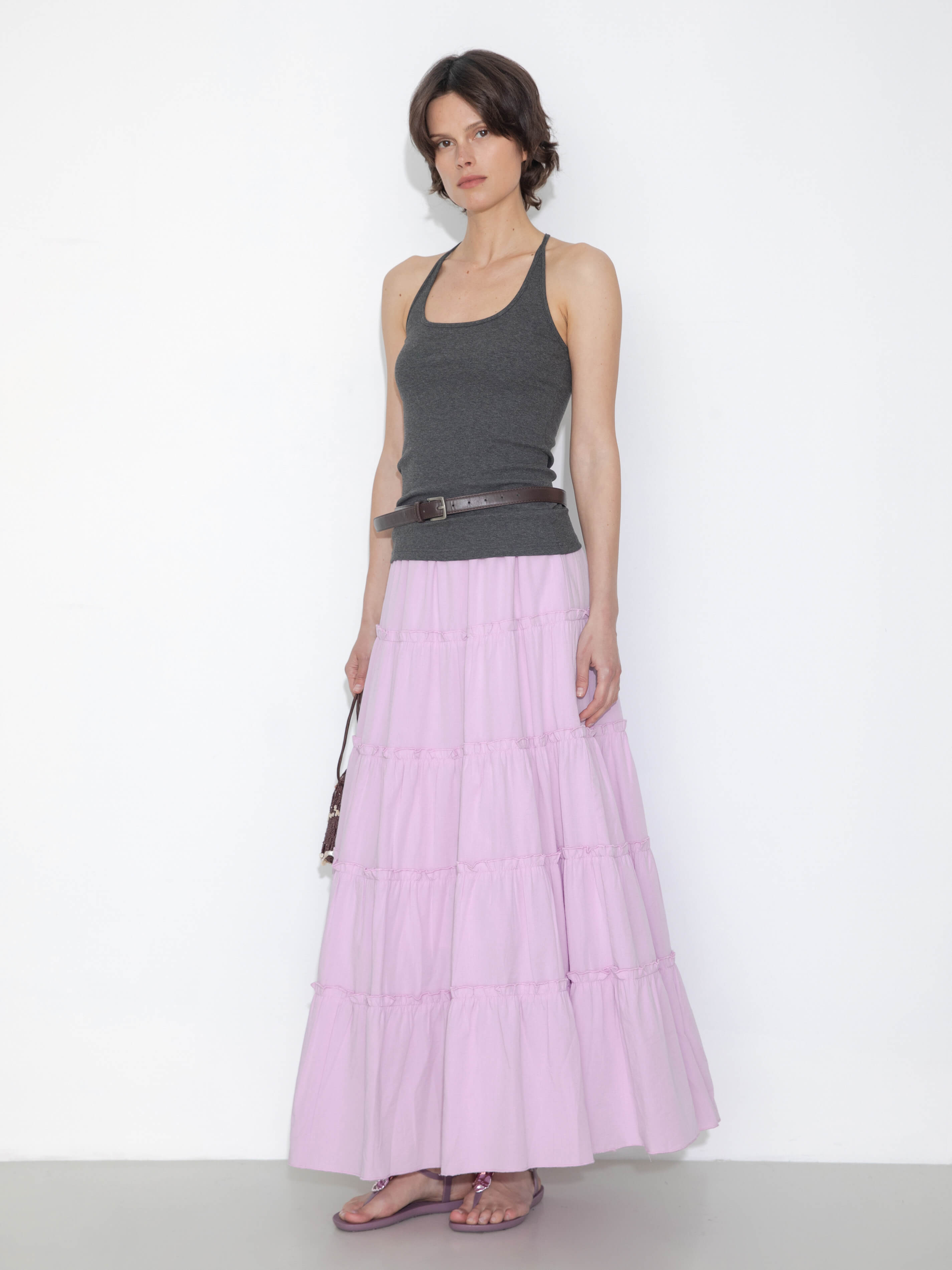 High-Waisted A-Line Maxi Flowy Skirt-3