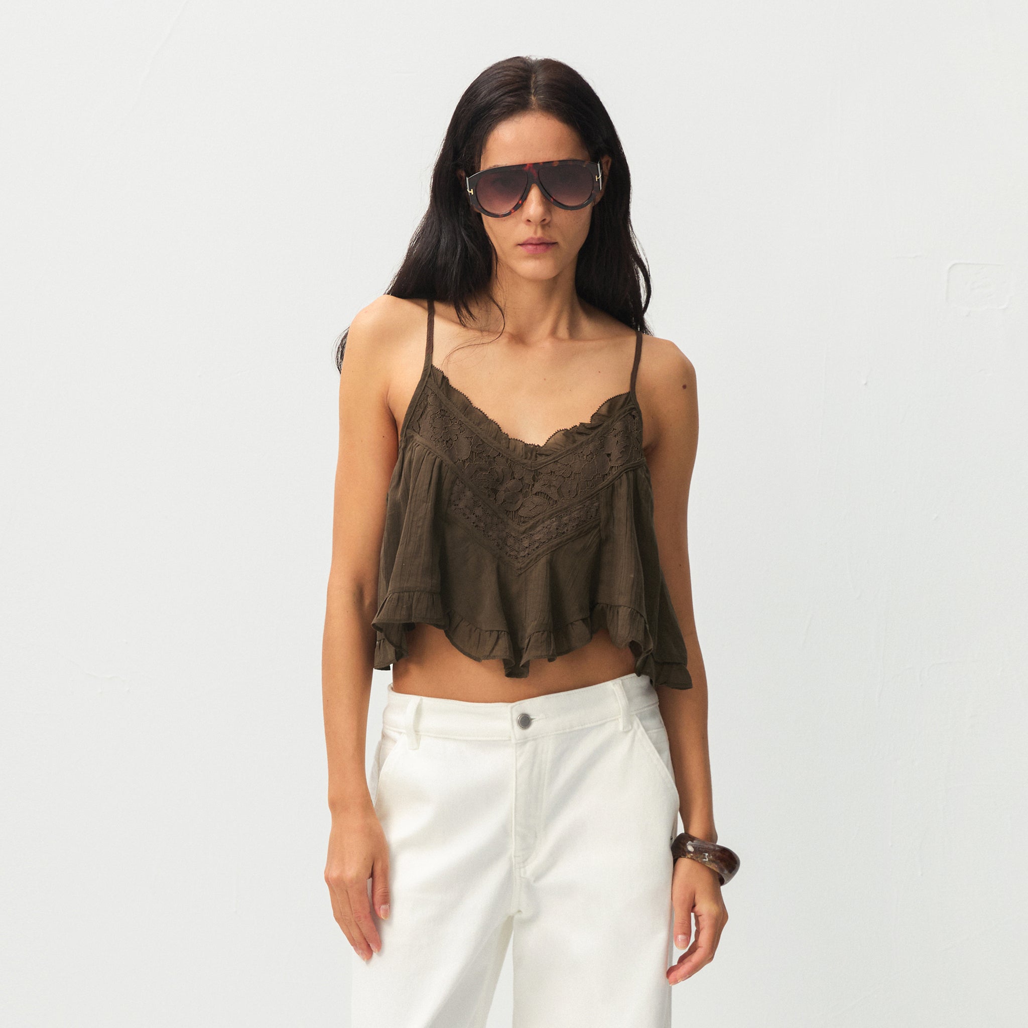 CUBIC Lyocell Lace Ruffled Camisole-3