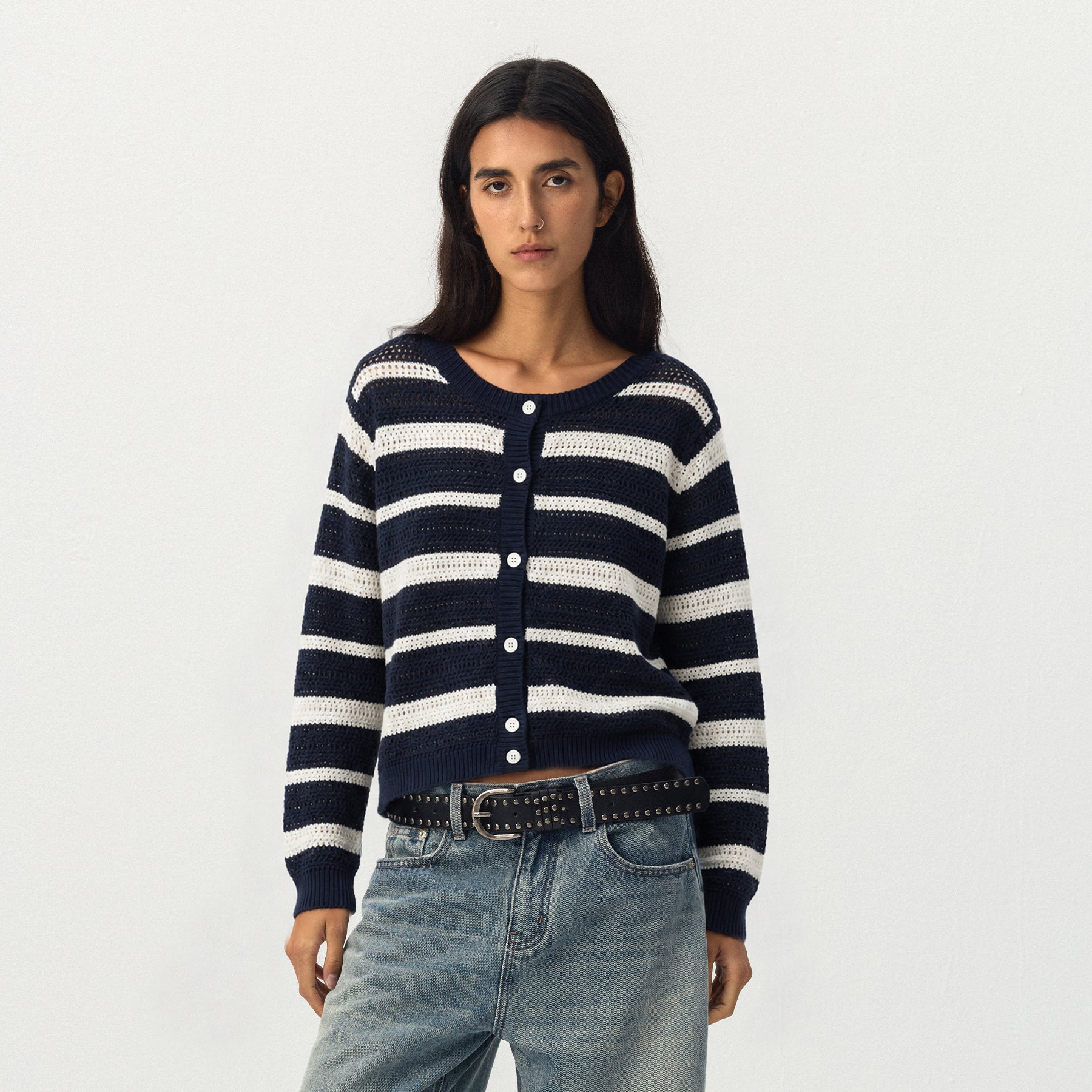 CUBIC Striped Button Knit Cardigan-3