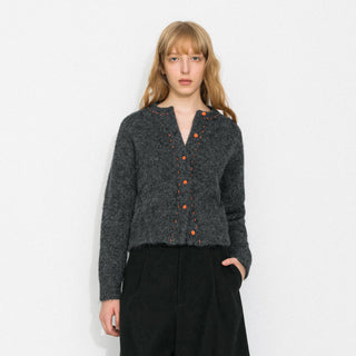 Wool-Blend Contrast Ribbed Cuff Cardigan