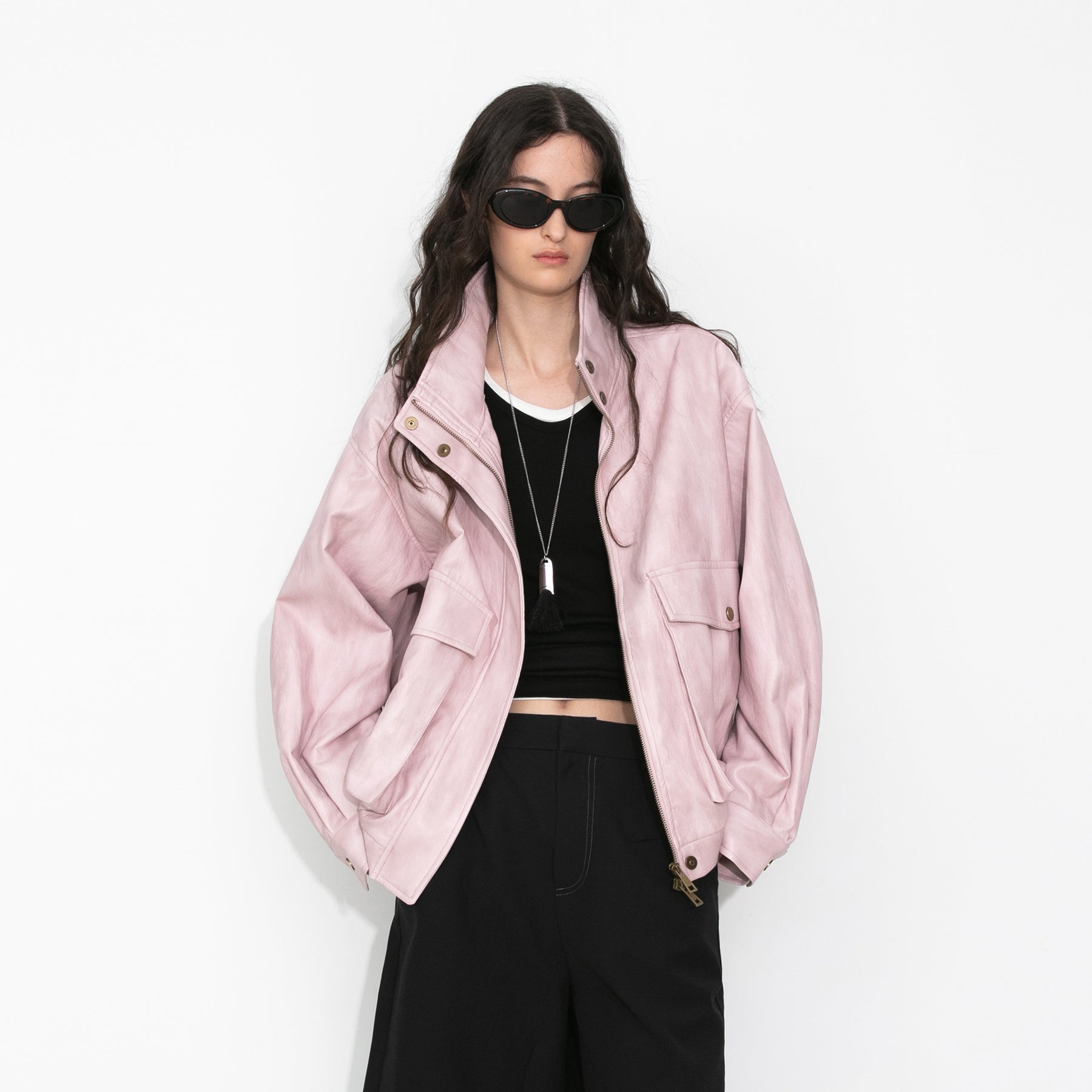 Stand Collar Vintage Faux Leather Jacket-3
