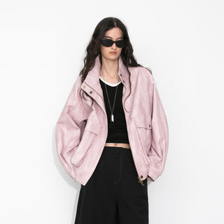 Stand Collar Vintage Faux Leather Jacket