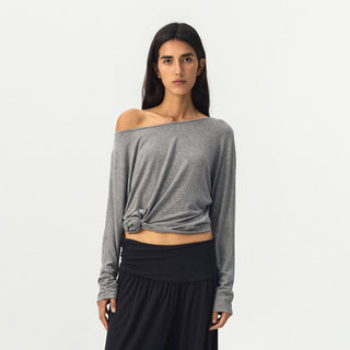 CUBIC One-Shoulder Draped Long Sleeve Top