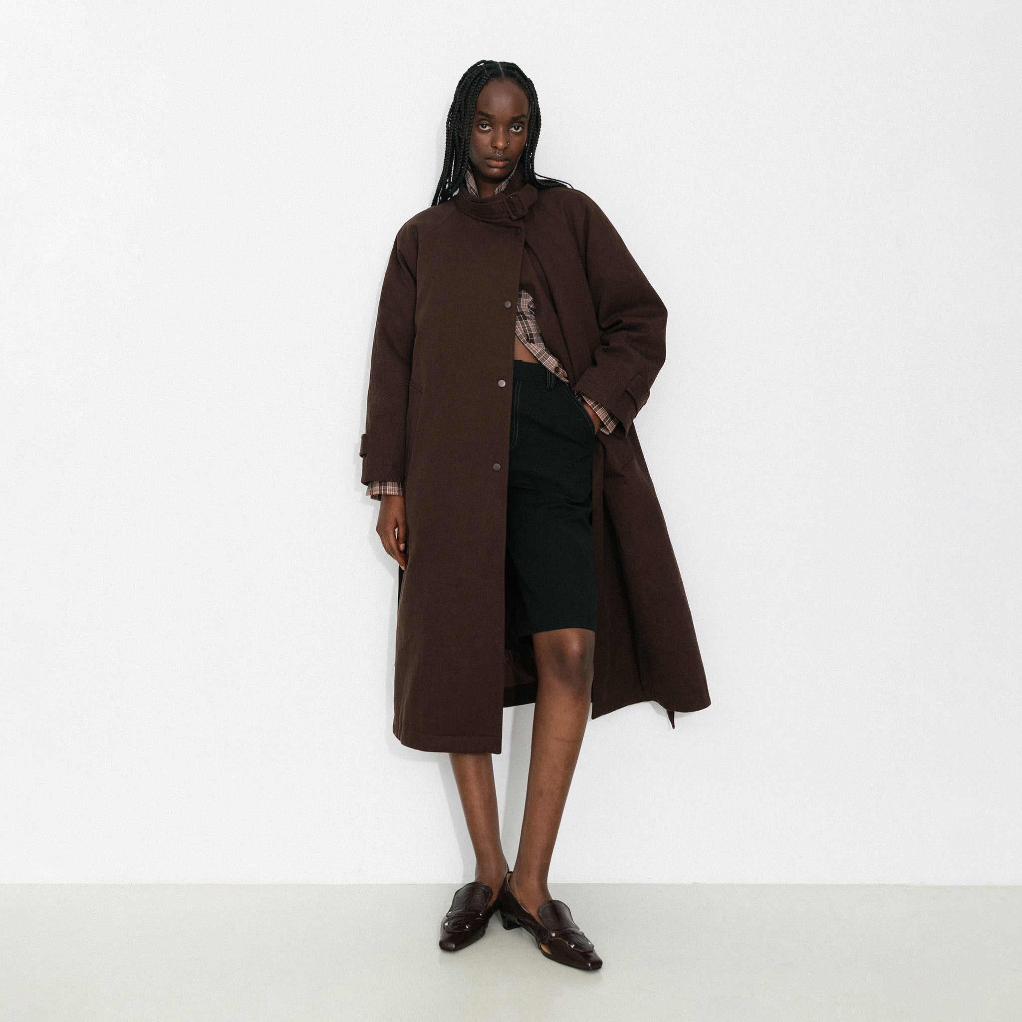 Convertible Collar Long Down Trench Coat-3
