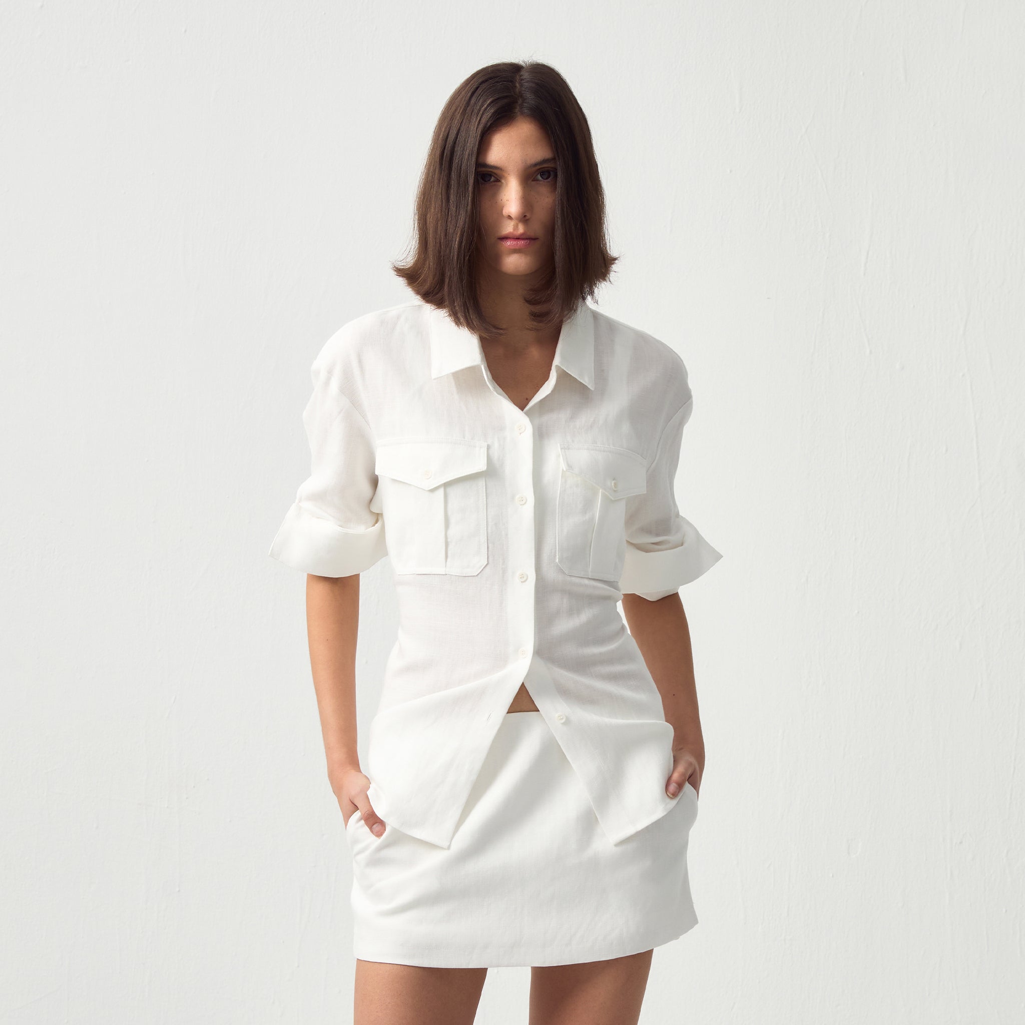CUBIC Utility Cinched Linen Shirt-4