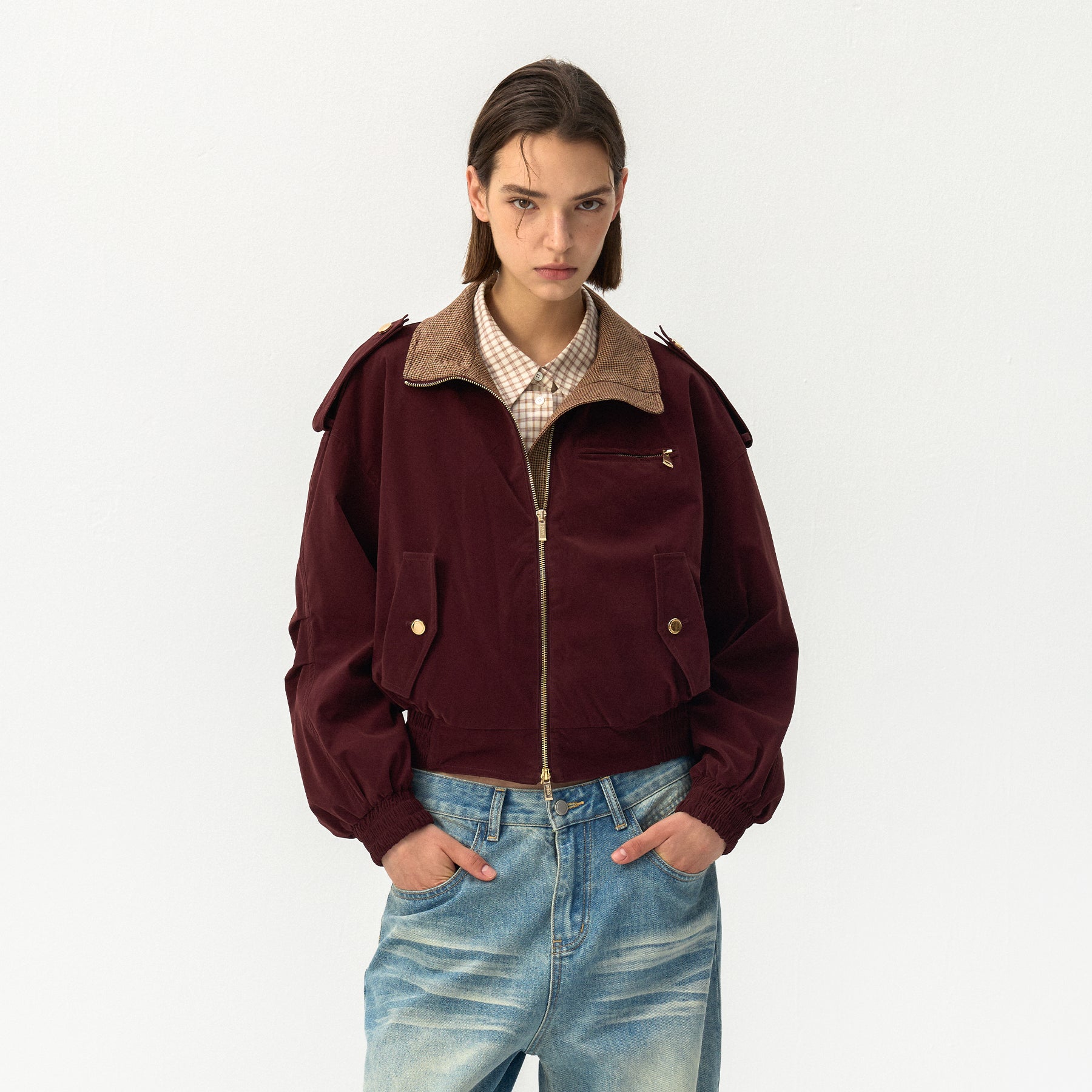 CUBIC Burgundy Harrington Jacket-3