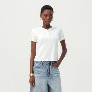 CUBIC Lyocell-Linen Blend Henley Neck Top