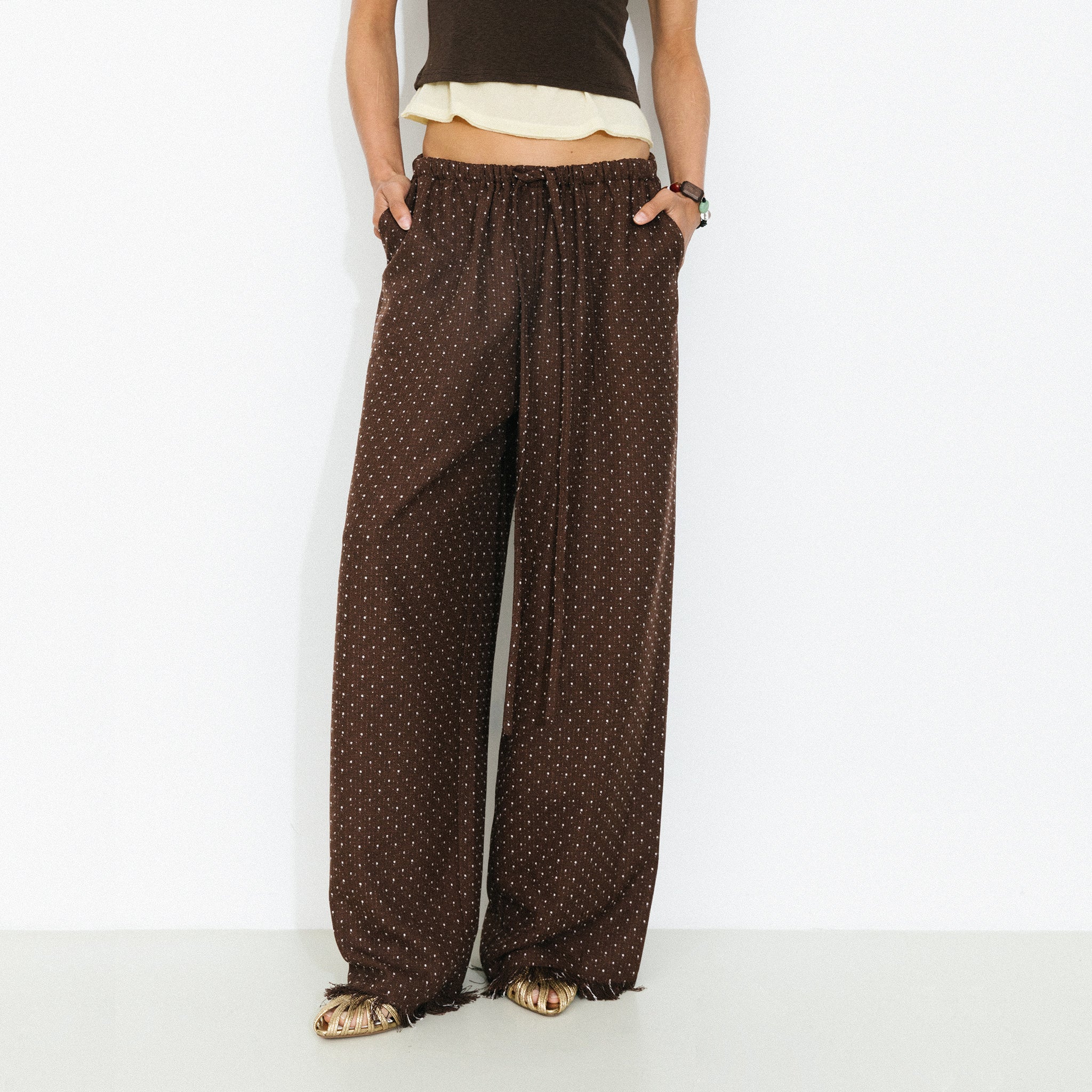 Polka Dot Fringe Wide-Leg Trousers-3