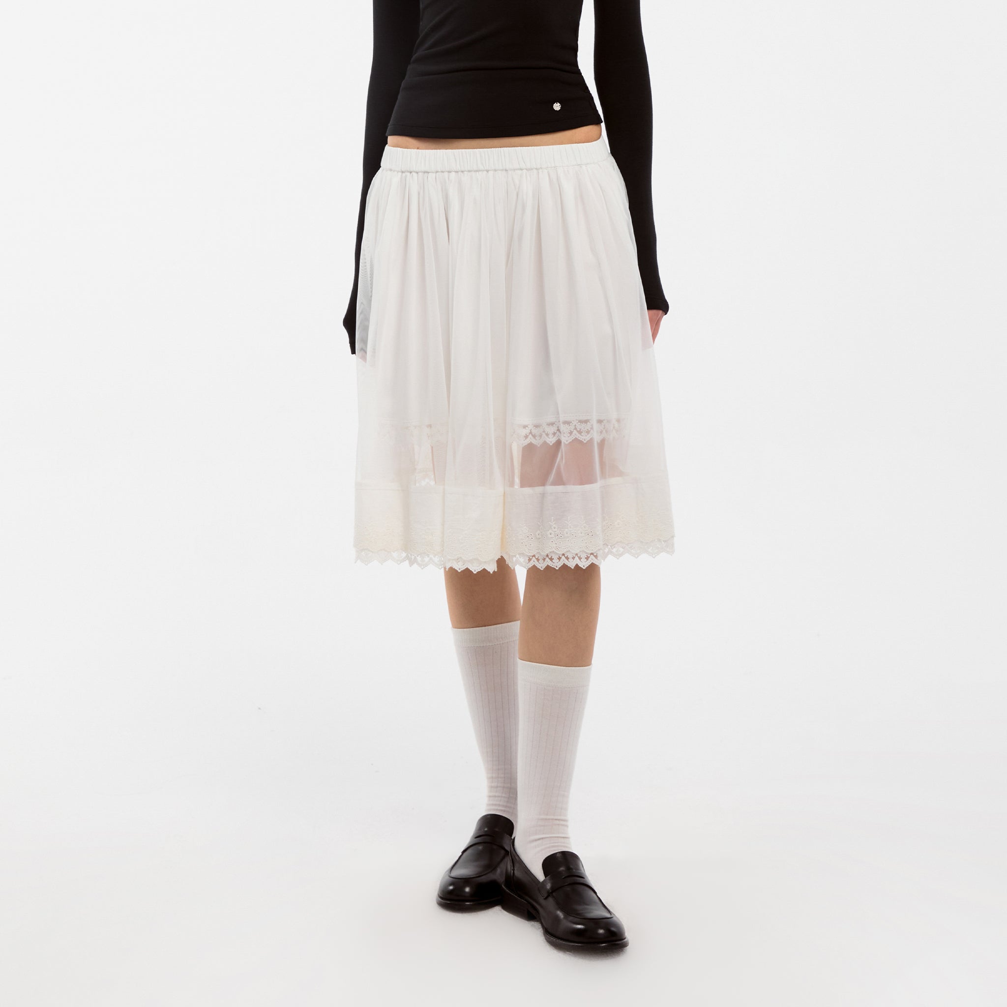 CUBIC Lace-up Mesh Skirt-3