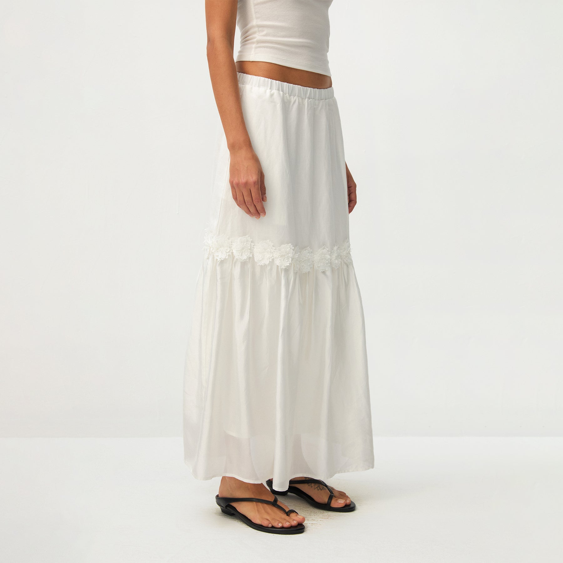 CUBIC Floral Appliqué Tiered Maxi Skirt-3