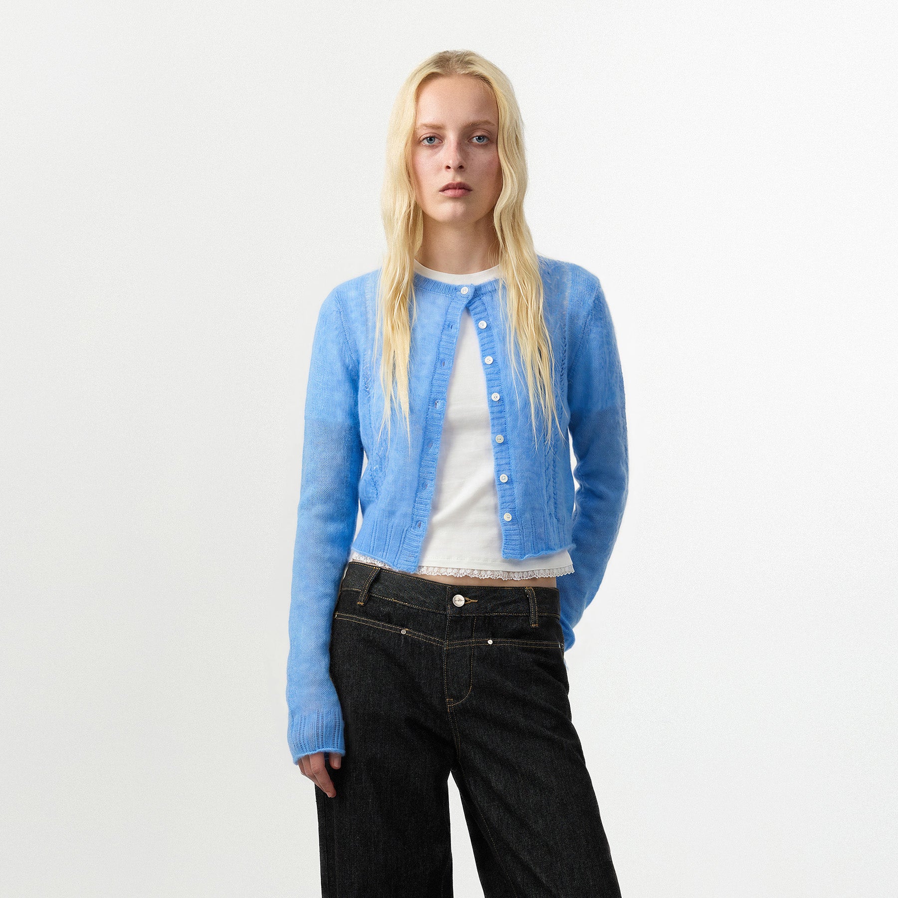 CUBIC Mohair Blend Pointelle Cardigan-3