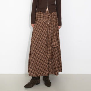 Plaid A-Line Skirt with Faux Shirt Sleeve Tie