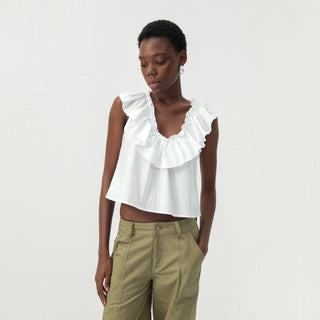 CUBIC Ruffle V-Neck Sleeveless Blouse