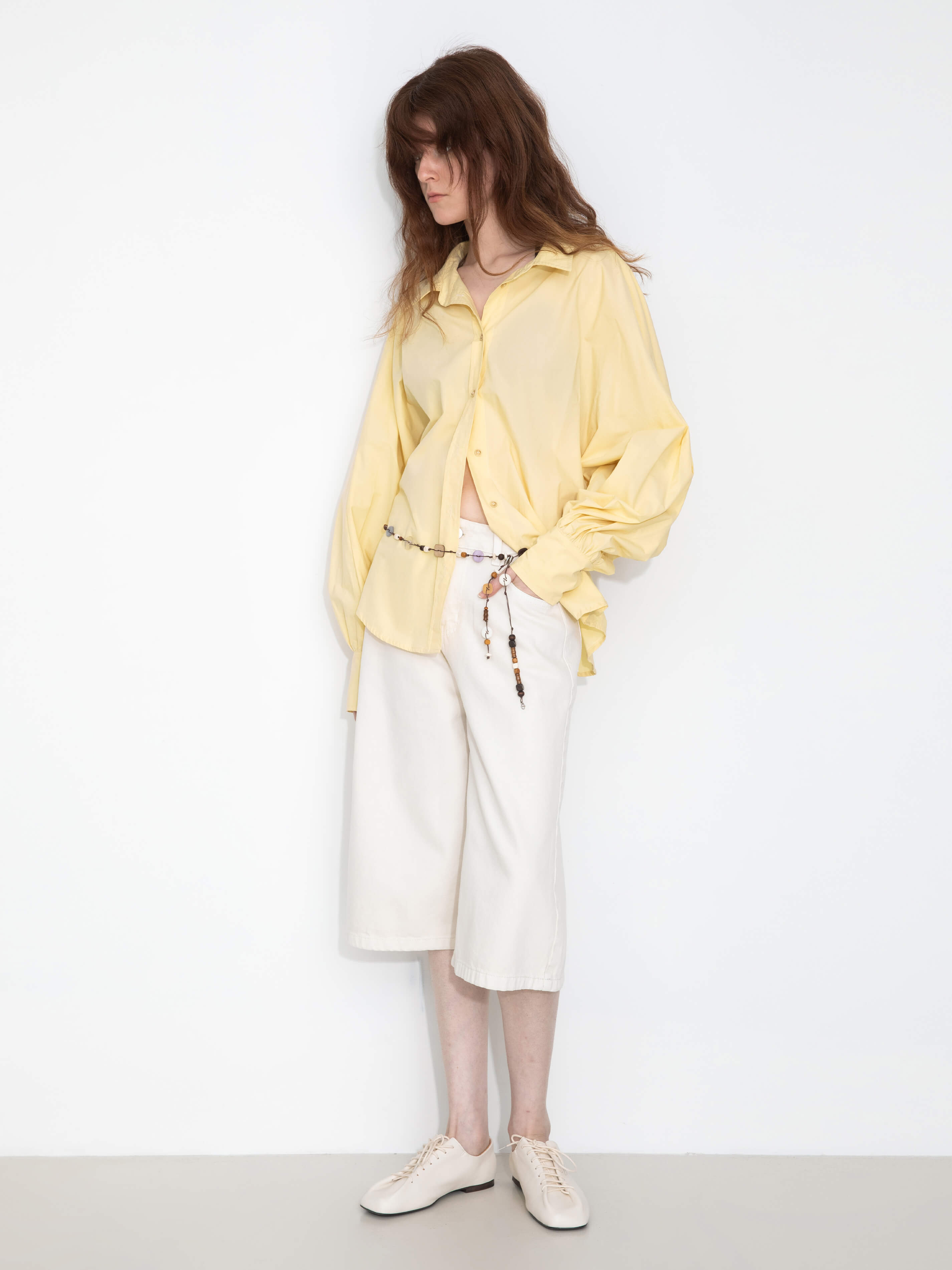 100% Cotton Oversized Balloon Sleeve Backless Tie Shirt-3