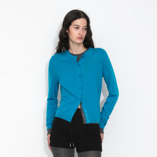 100% Wool Knit Cardigan with Crew Neck