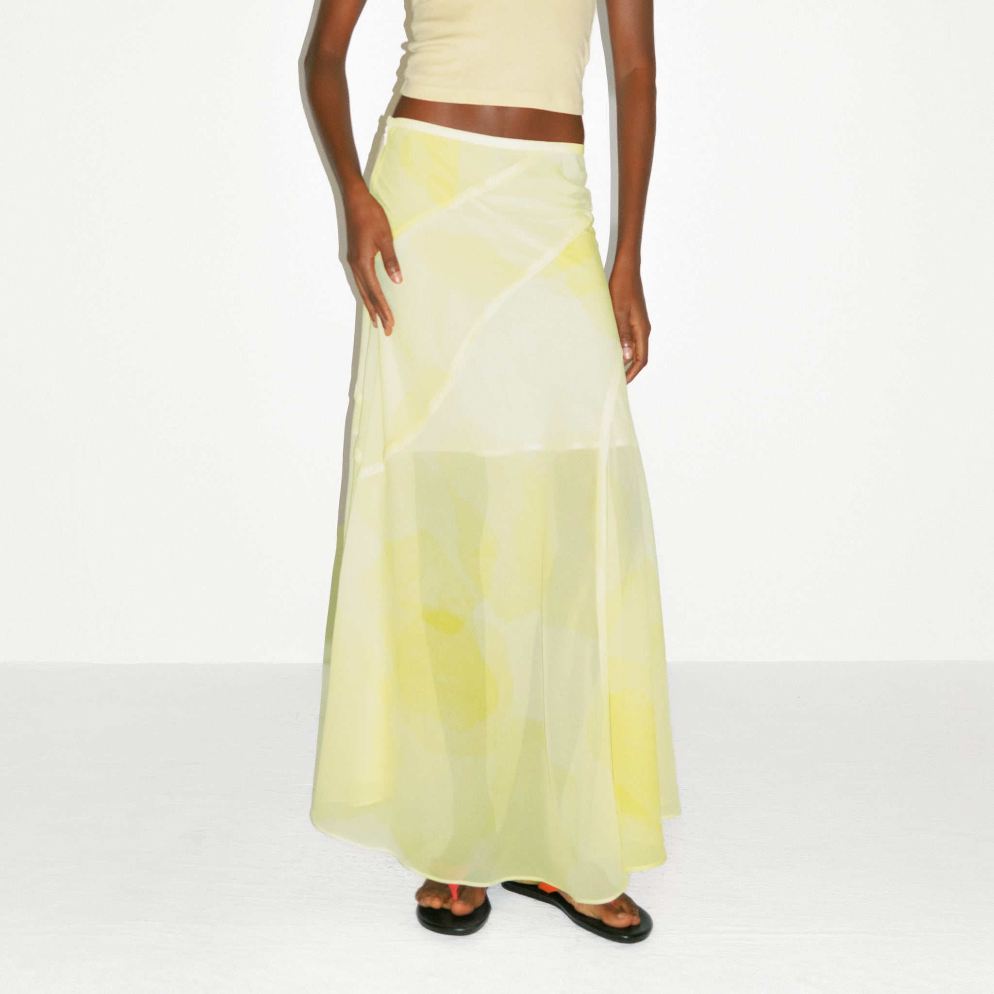 CUBIC Sheer Abstract Print Chiffon Maxi Skirt-3