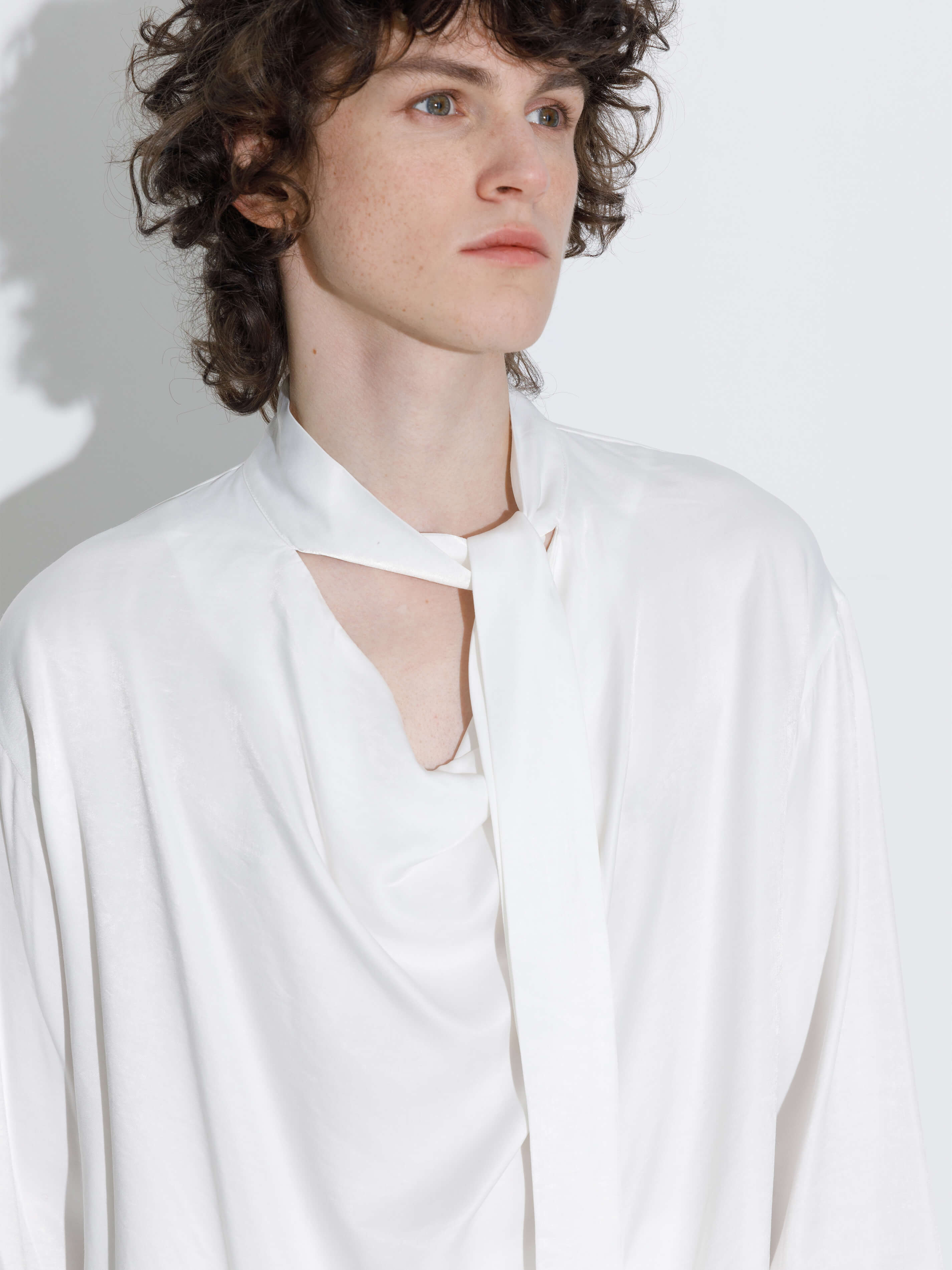 Oversize Satin Blouse with Tie-3