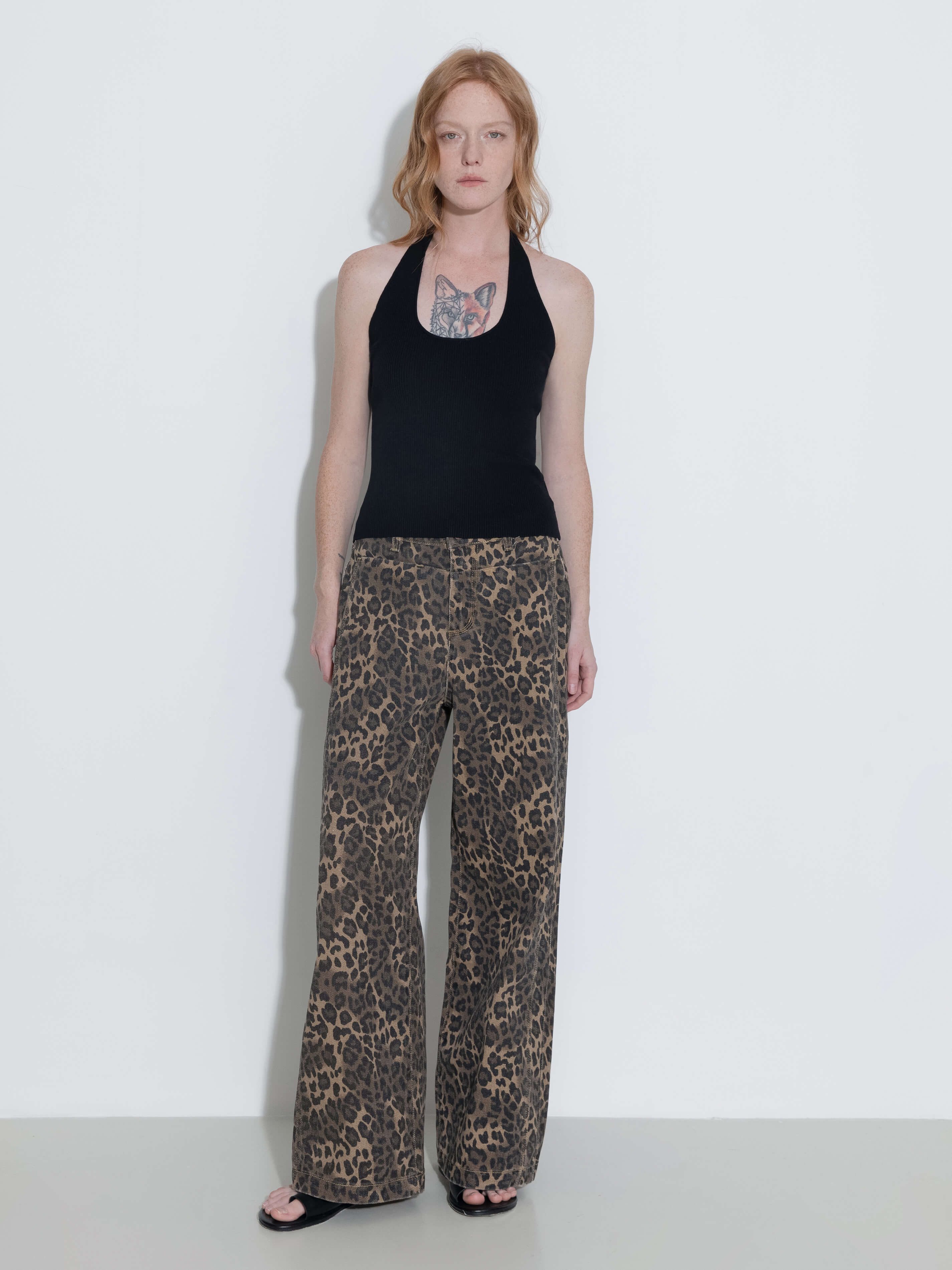 Leopard Wide Leg Denim Jeans-3
