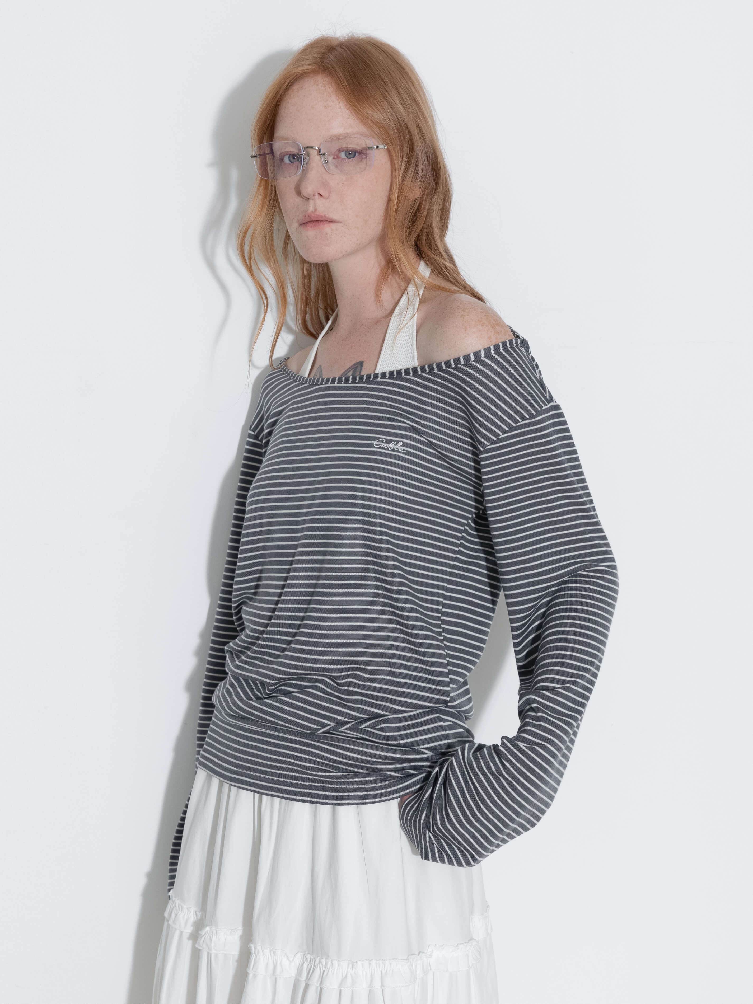 Adjustable Collar Oversized Stripe Long Sleeve Top-10