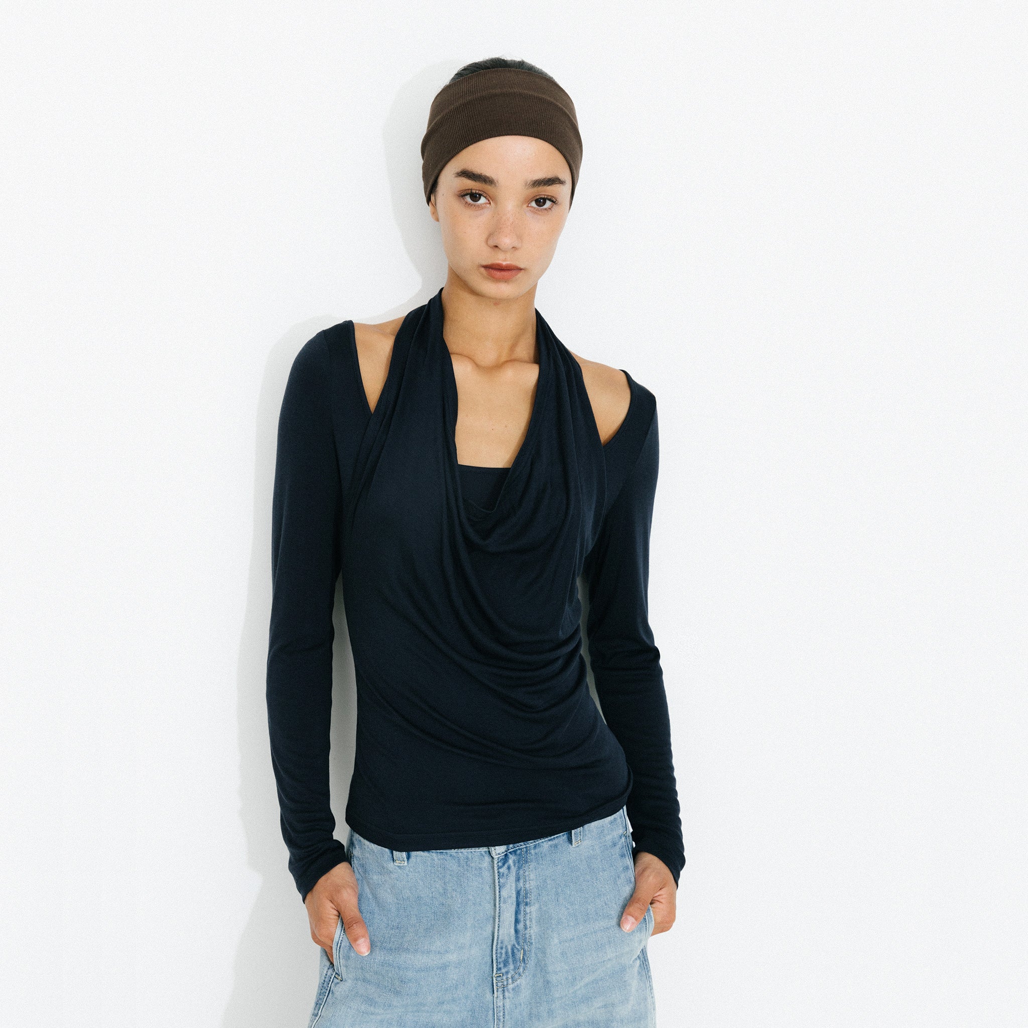 Halter V-Neck Long-Sleeve T-Shirt-3