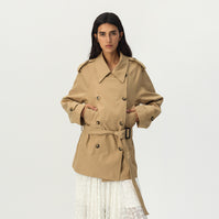 CUBIC Belted Double-Breasted Trench Jacket