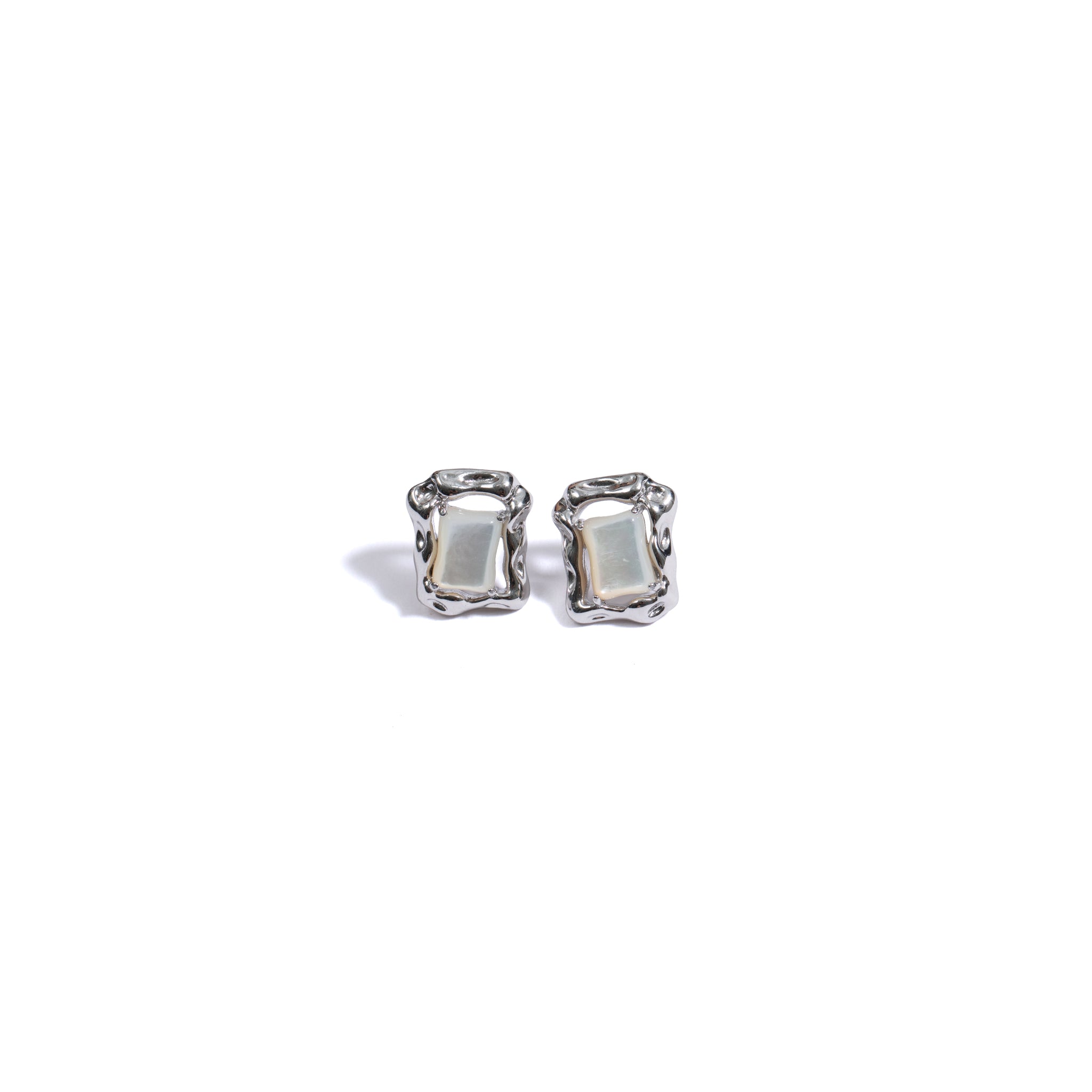 Rectangular Crinkled Earrings with Gemstone-3