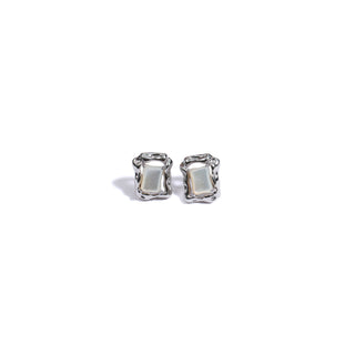 Rectangular Crinkled Earrings with Gemstone