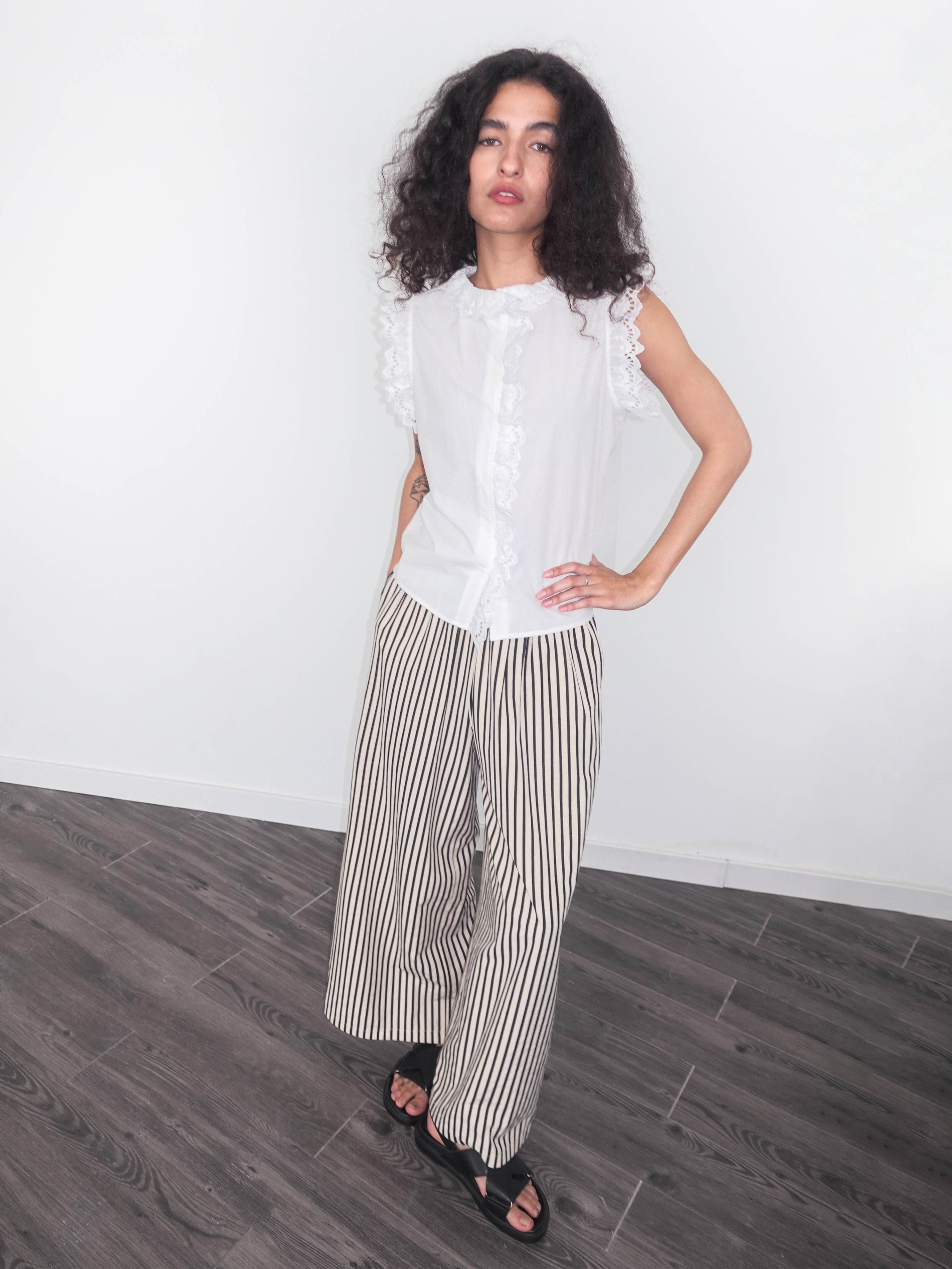 Elastic Waist Striped Straight Trousers-3