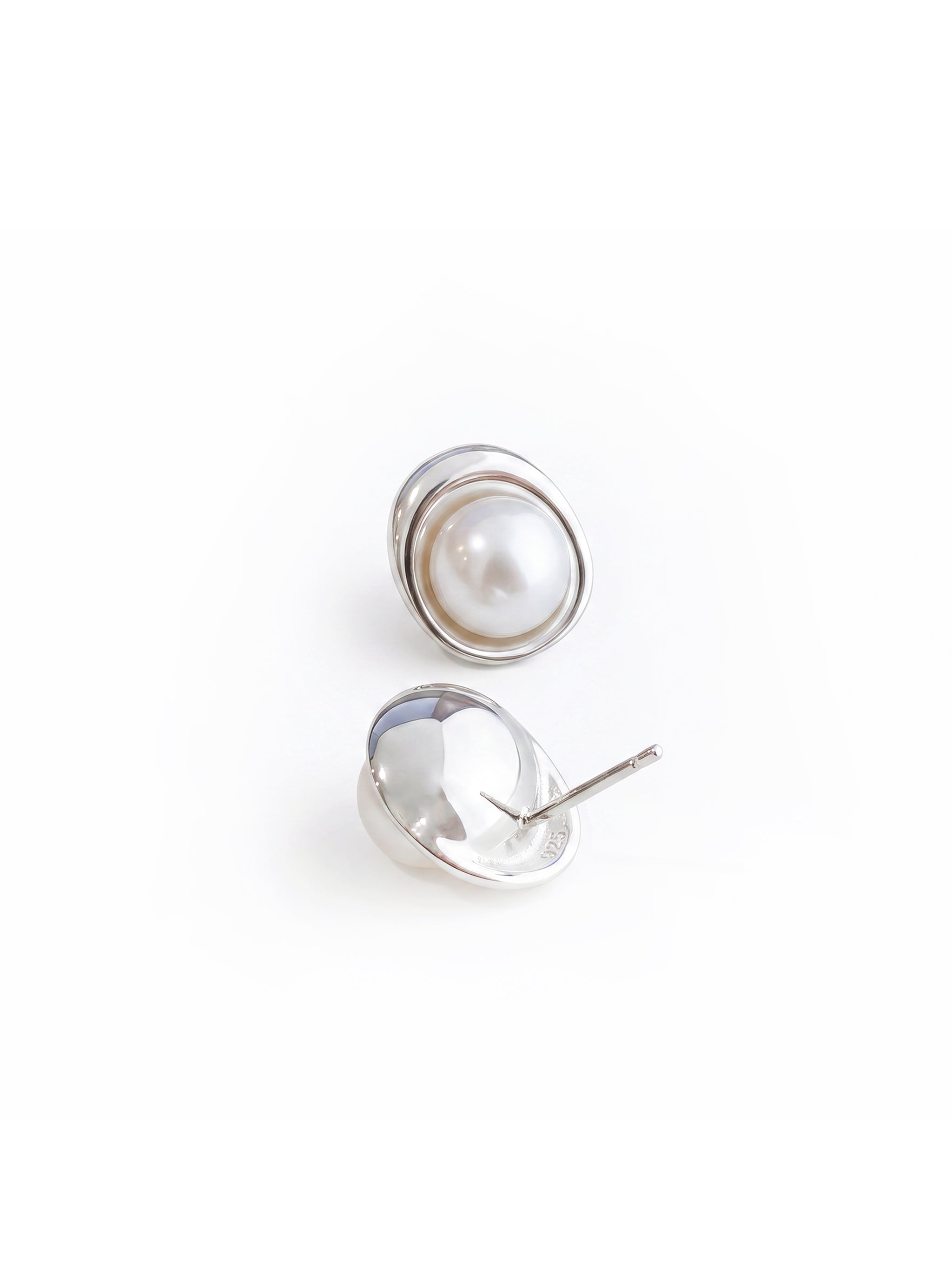 Curved Wrap Pearl Silver Studs-3