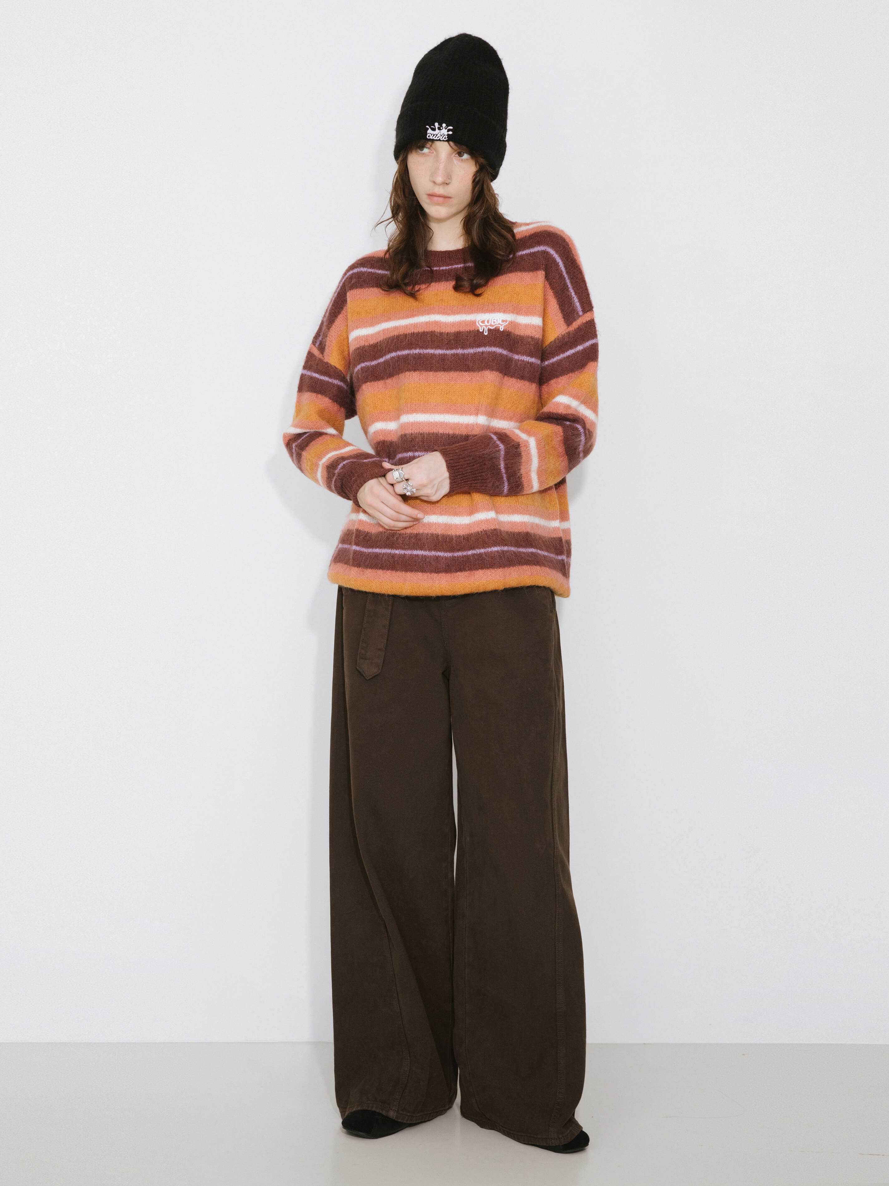 Fluffy Striped Oversized Knit Sweater-3