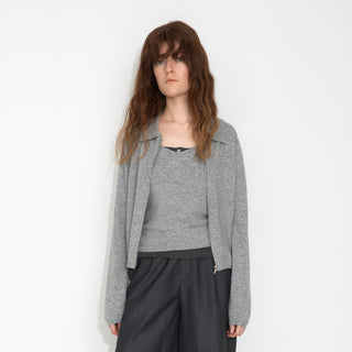 Zip-Up Collared Cropped Knit Cardigan & Vest Set