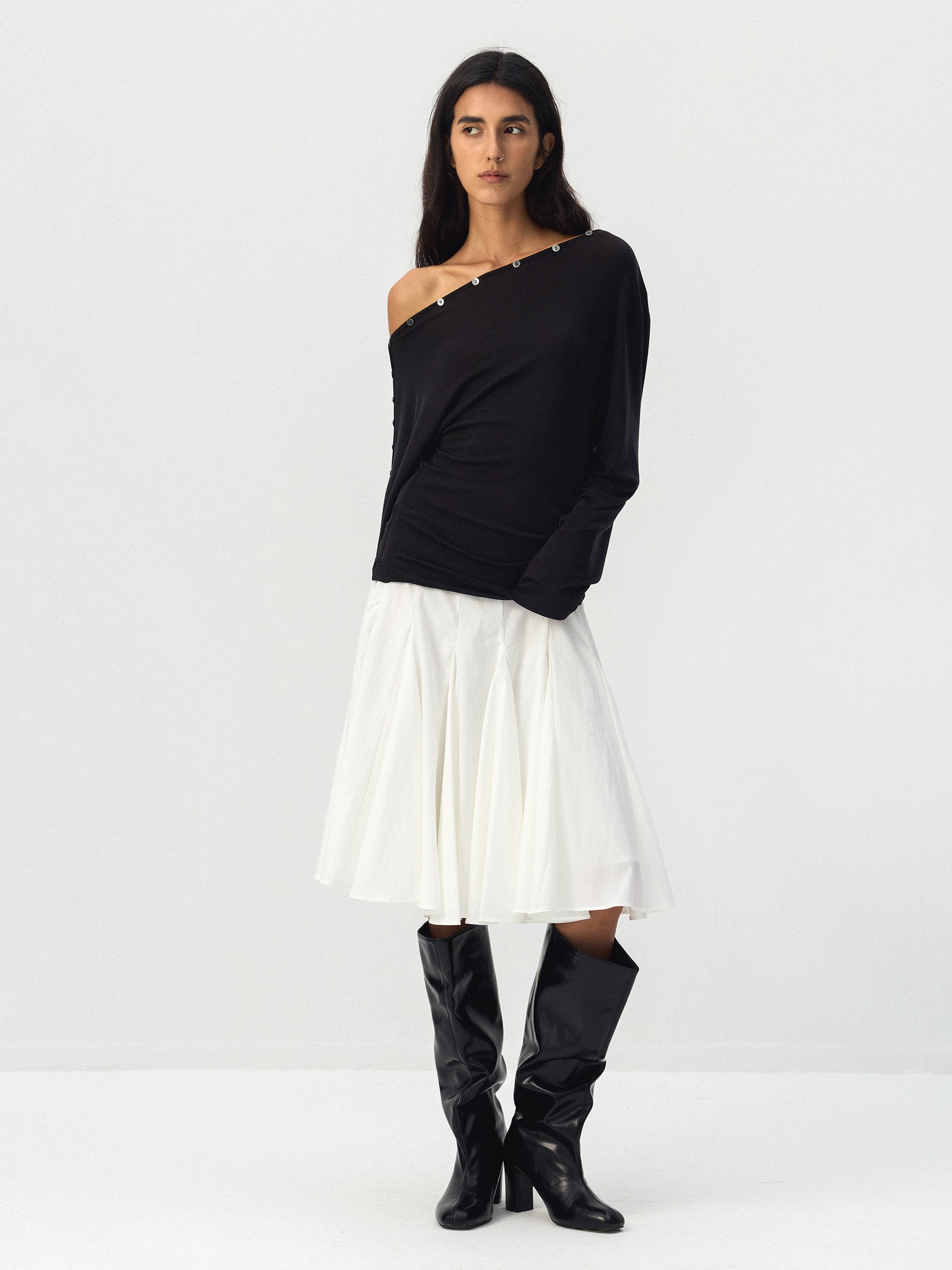 Sheer Off-Shoulder Long Sleeve Top-4