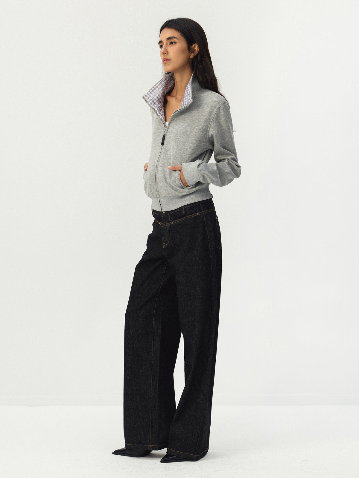 CUBIC Checked Collar Zip-Up Jacket-4