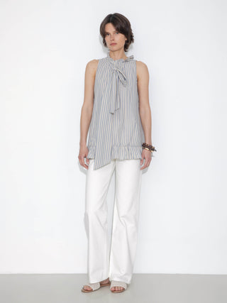 Ruffle Stand Collar Tie A-line Tank Top