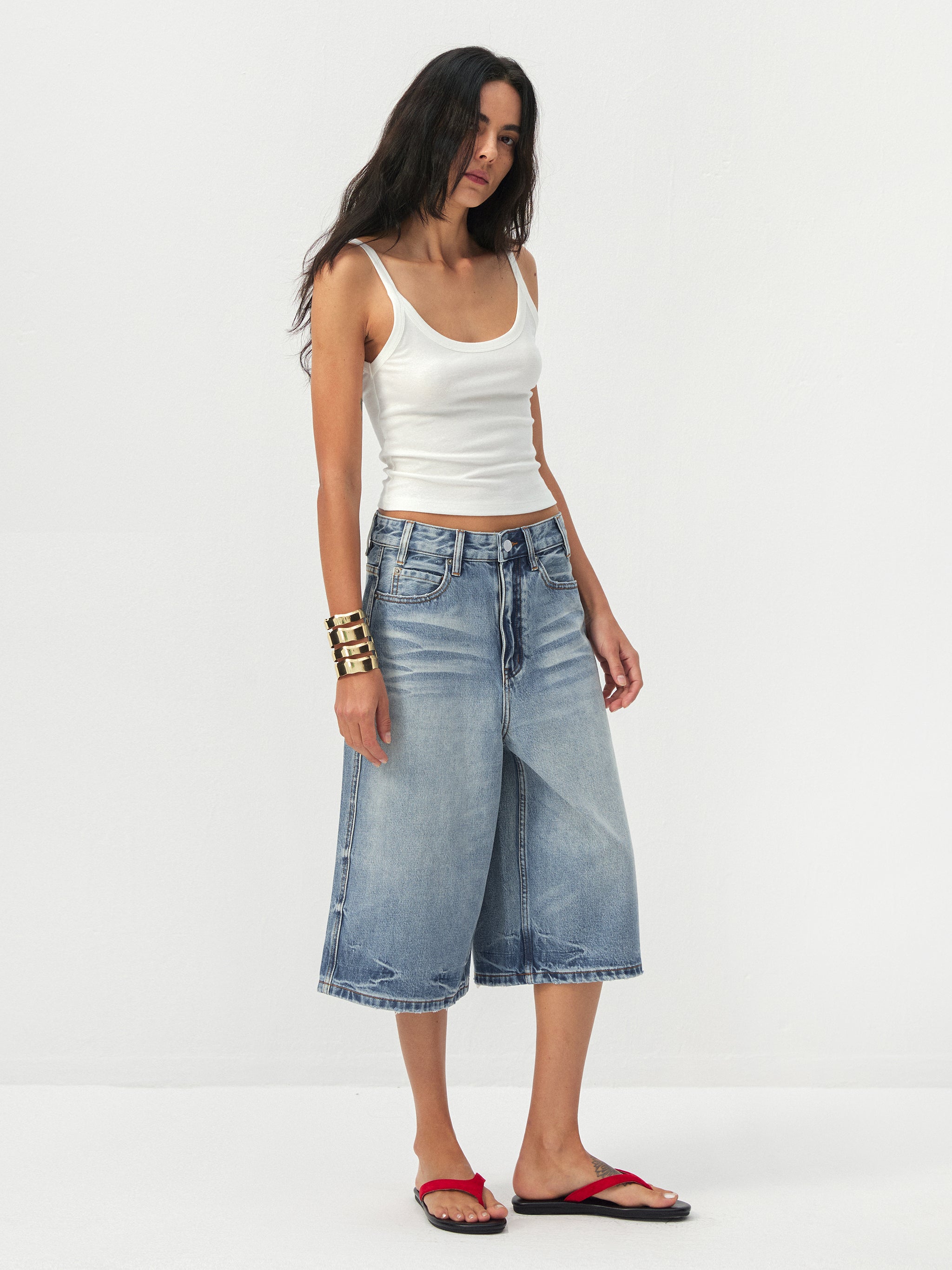 CUBIC Washed Denim Culottes-4